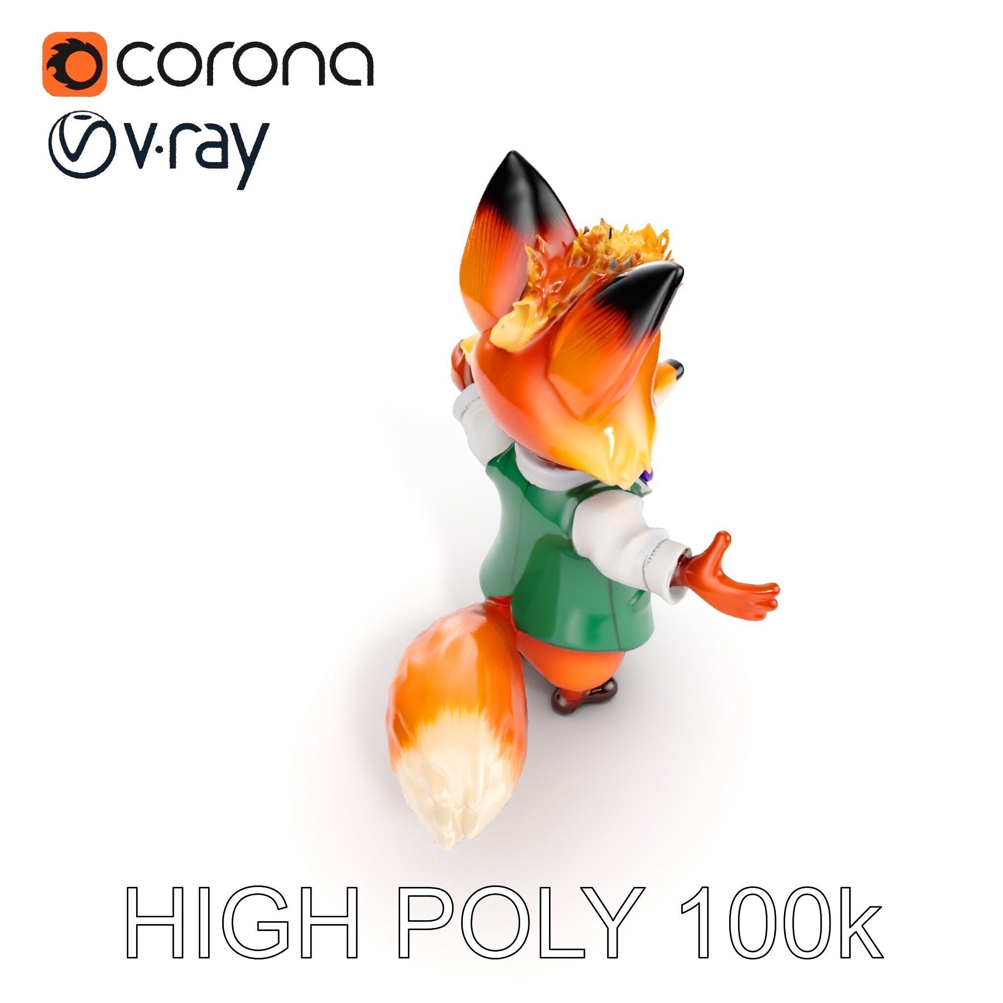 Charming Fox Butler Character Model Rigged and Animated Low-poly 3D model_18
