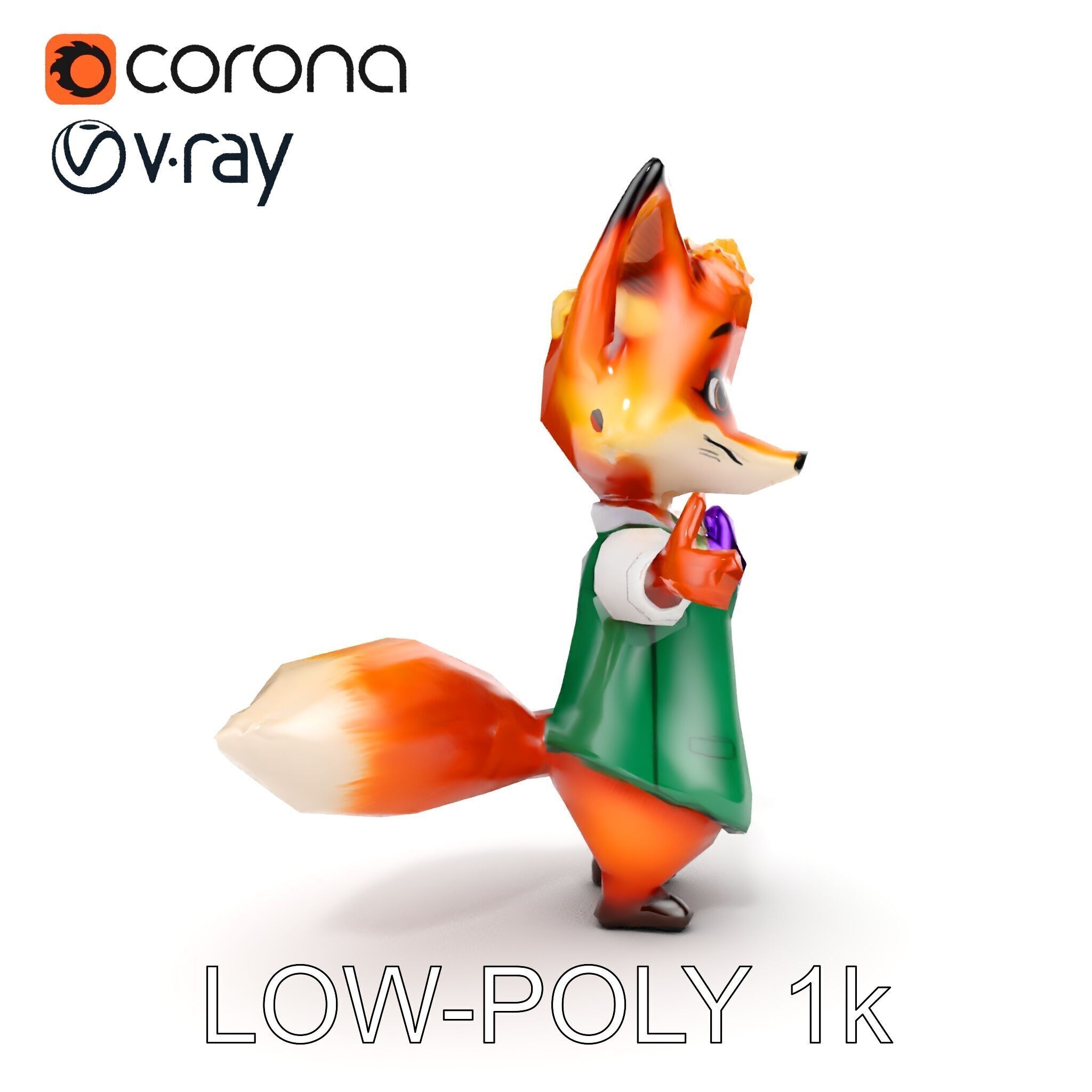 Charming Fox Butler Character Model Rigged and Animated Low-poly 3D model_11