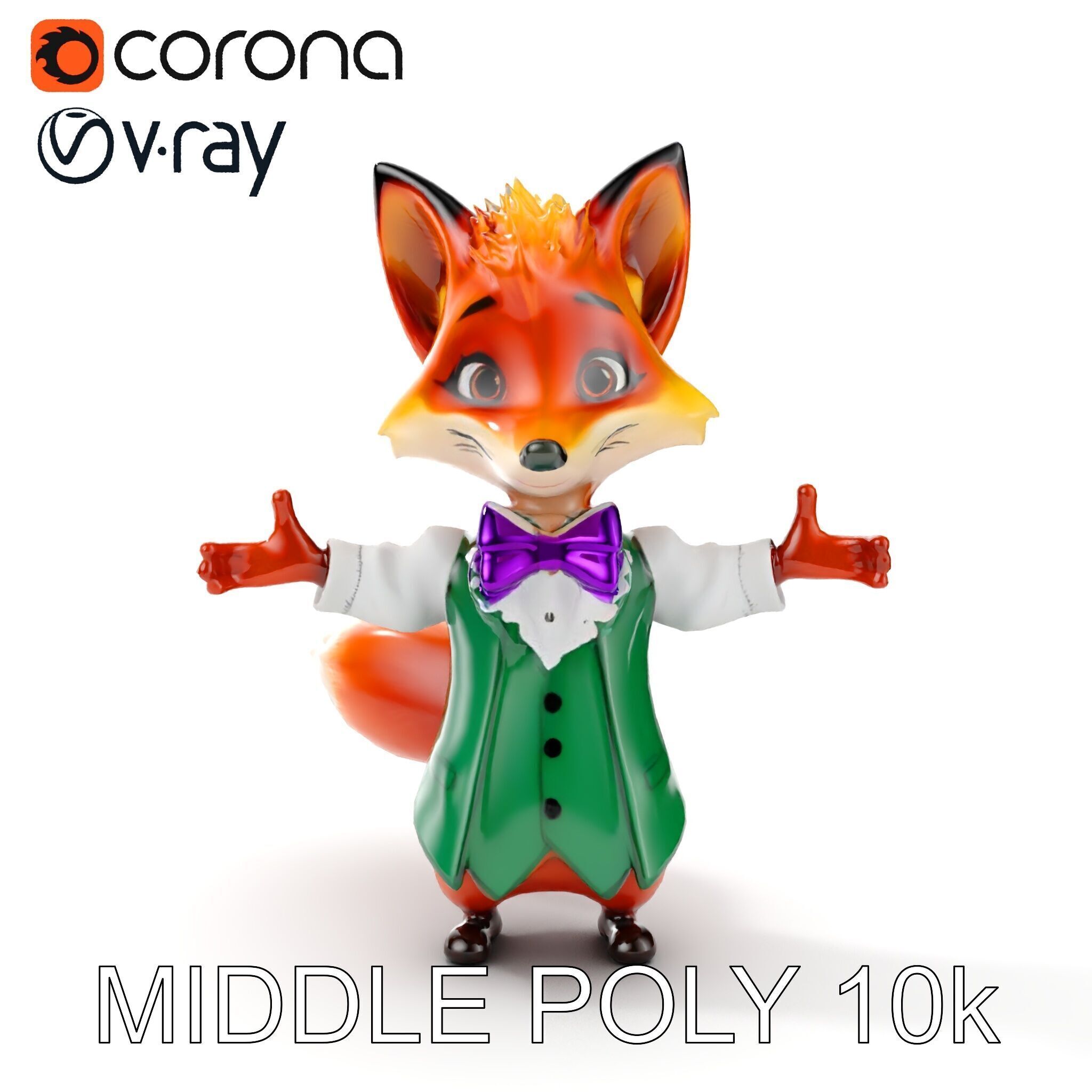 Charming Fox Butler Character Model Rigged and Animated Low-poly 3D model_31