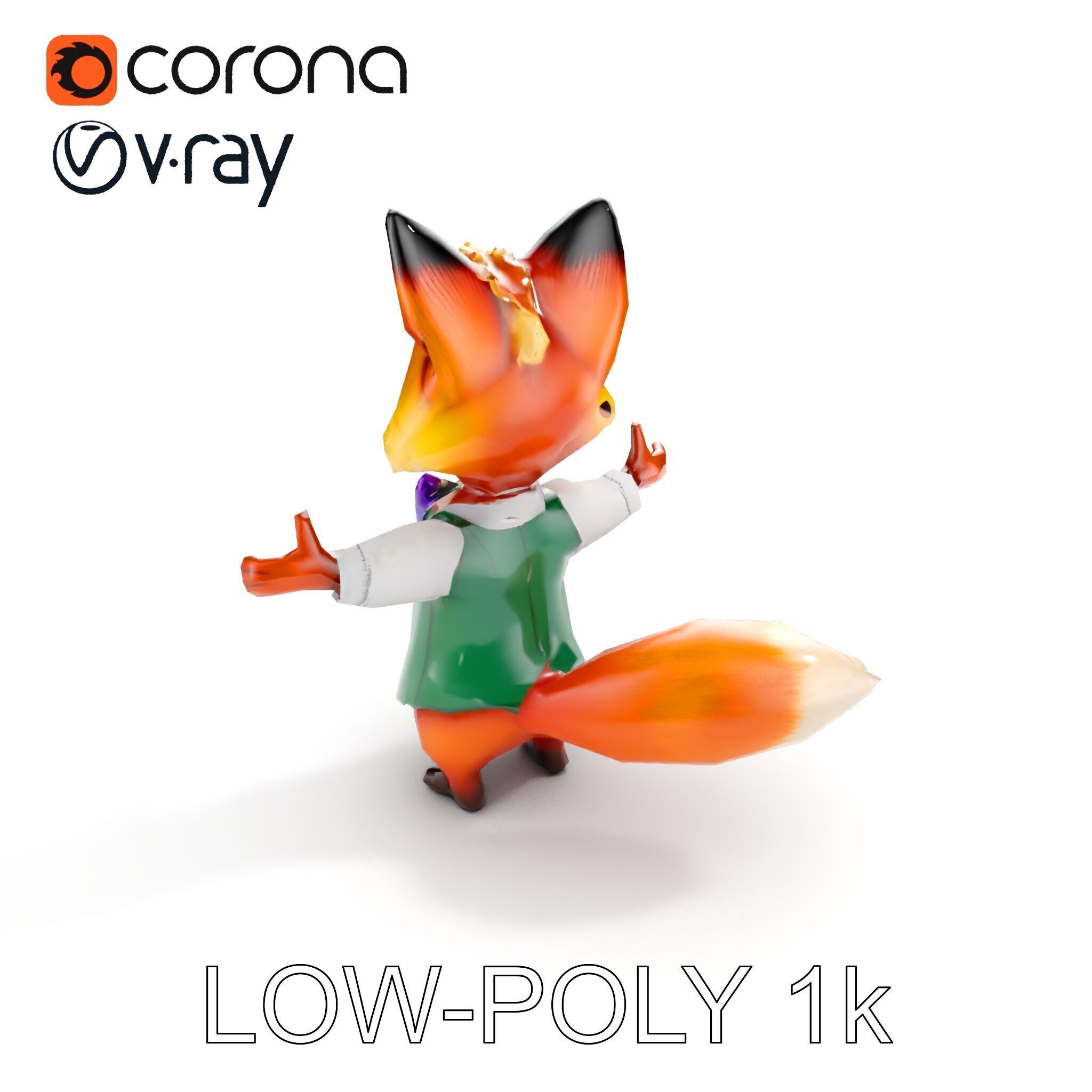 Charming Fox Butler Character Model Rigged and Animated Low-poly 3D model_14