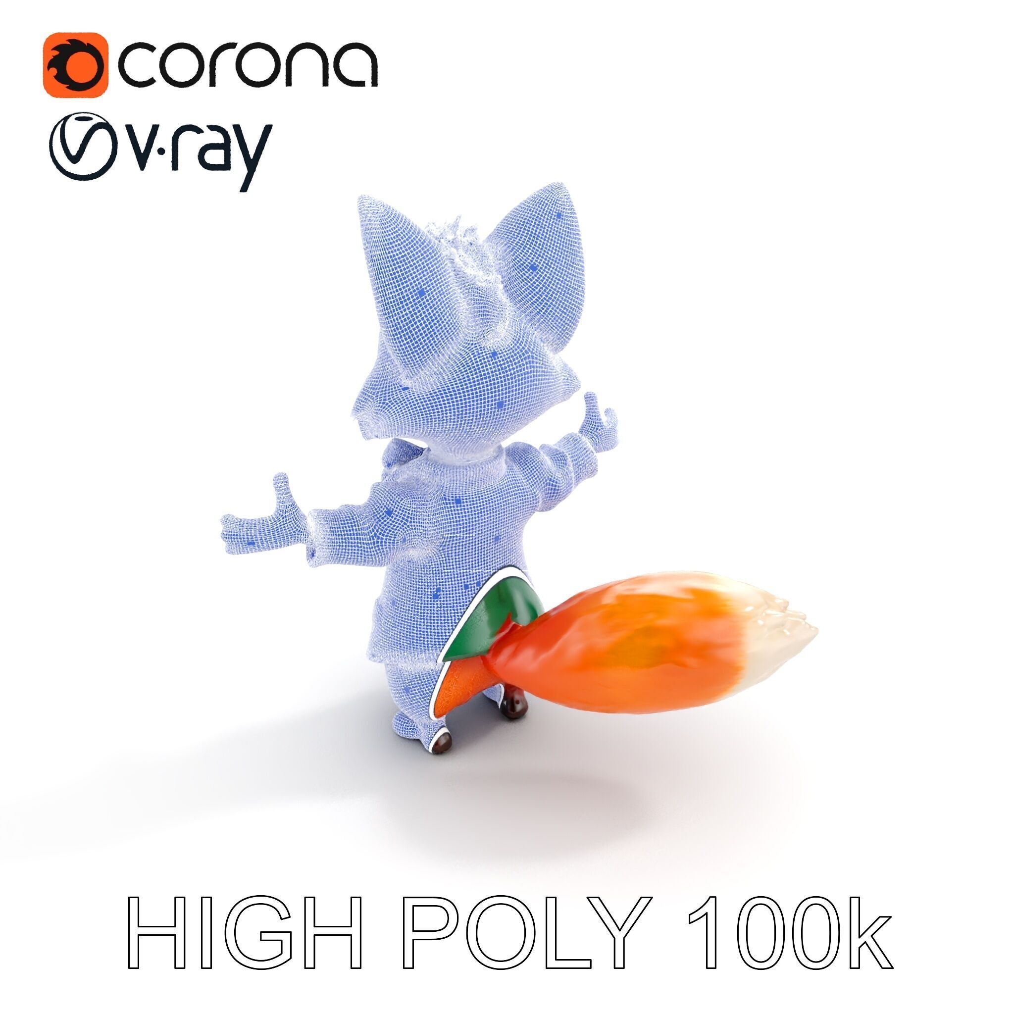 Charming Fox Butler Character Model Rigged and Animated Low-poly 3D model_24