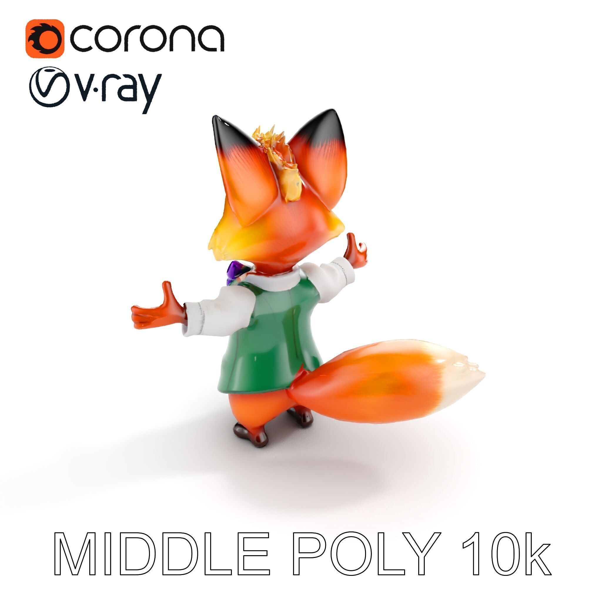 Charming Fox Butler Character Model Rigged and Animated Low-poly 3D model_13