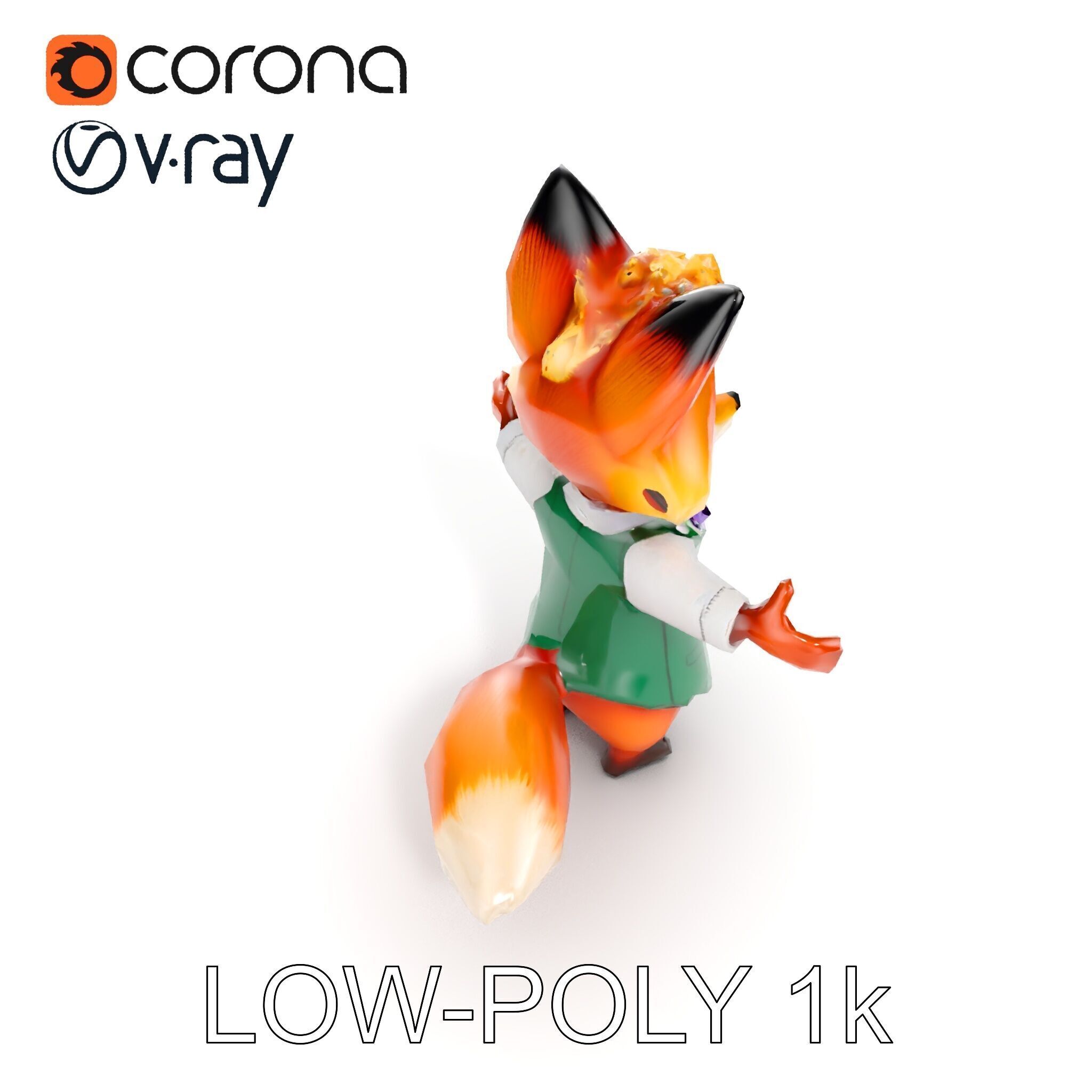 Charming Fox Butler Character Model Rigged and Animated Low-poly 3D model_26