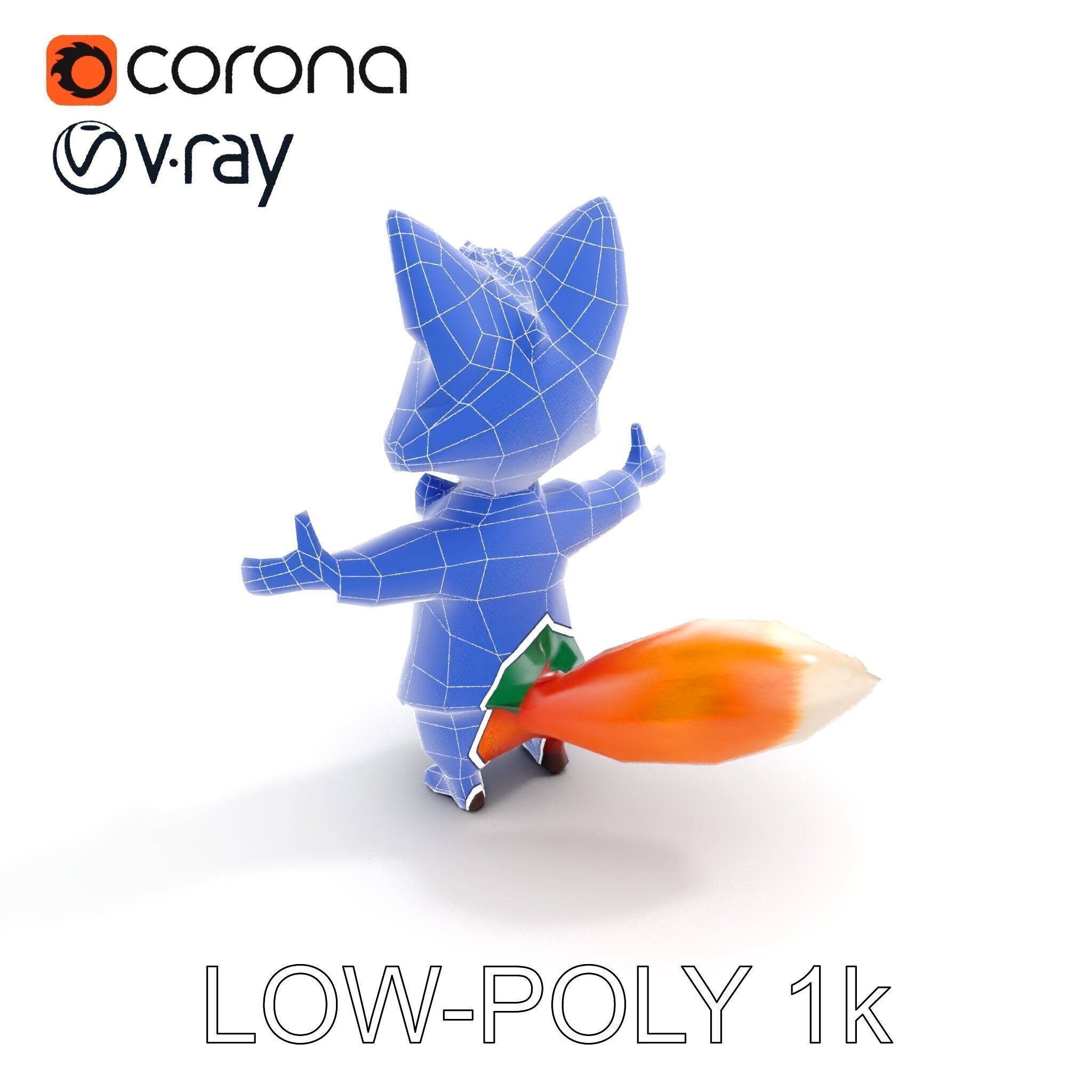 Charming Fox Butler Character Model Rigged and Animated Low-poly 3D model_32