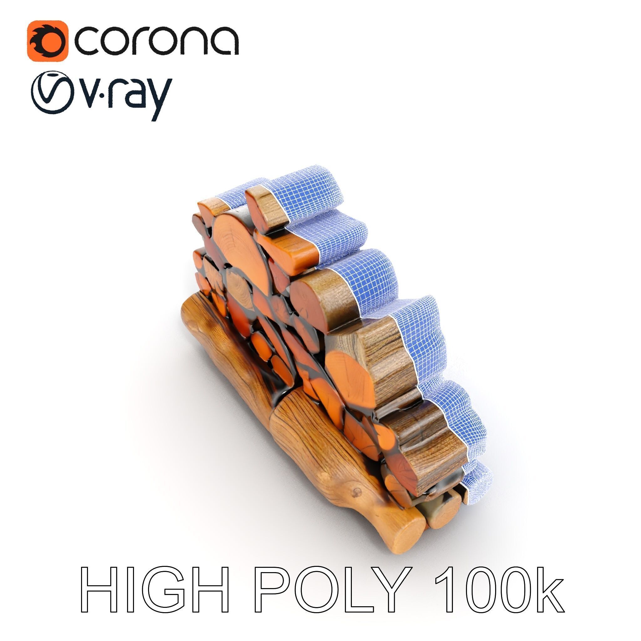 Realistic Firewood Stack Model Pack Low-poly 3D model_32