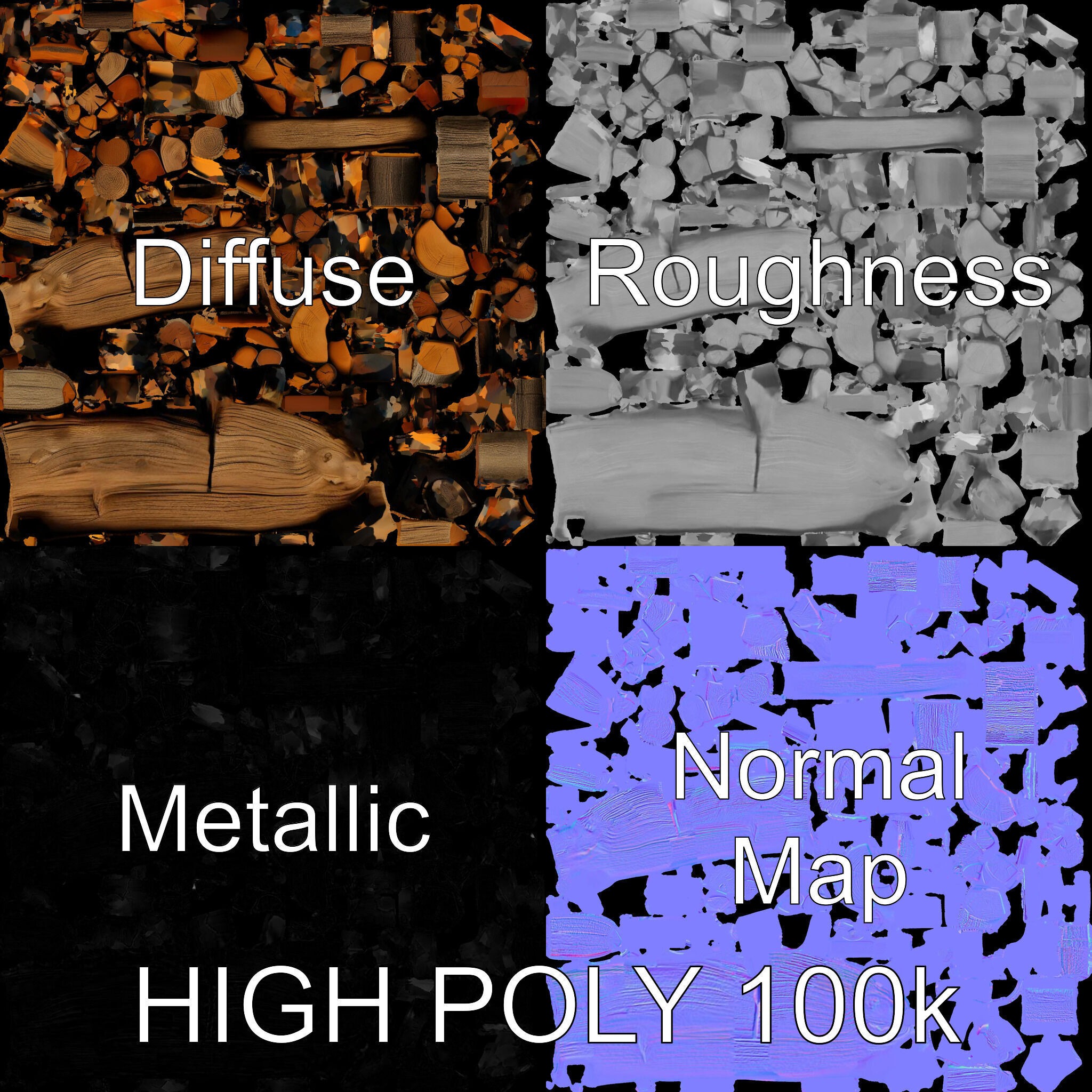 Realistic Firewood Stack Model Pack Low-poly 3D model_3