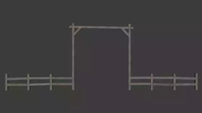 Old West Wooden Entrance Gate 3D Model with Rustic Fence
