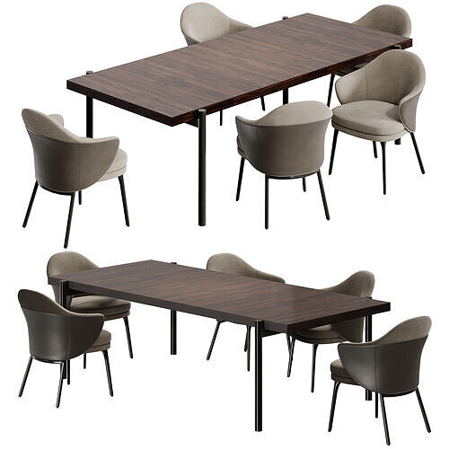 Minotti Dining Set Angie Chairs Superquadra Table 3D model