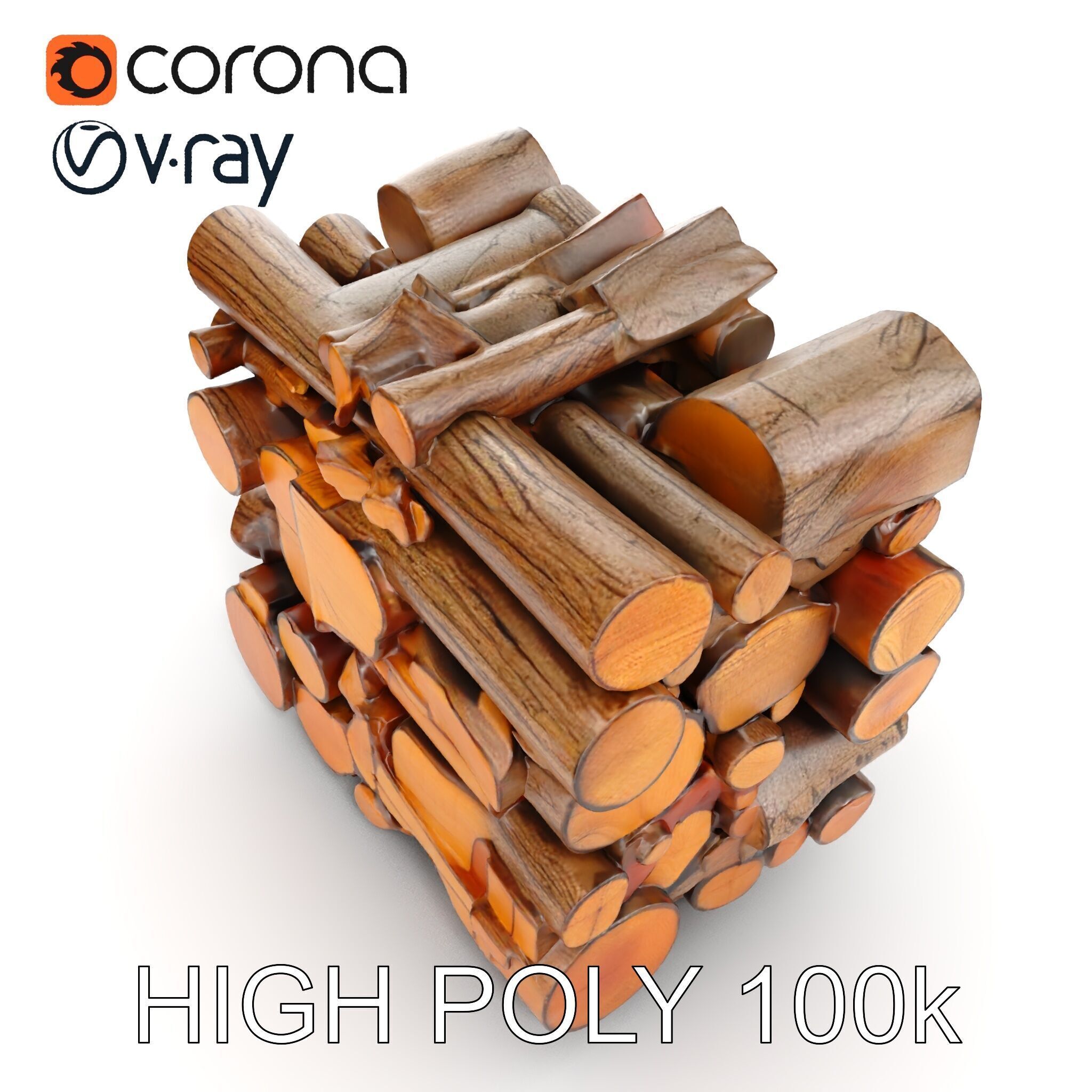 Realistic Firewood Stack Model Pack for D Projects Low-poly 3D model_10
