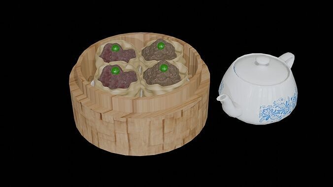 Chinese breakfast food beef ball and meatball Dim sum Low-poly 3D model