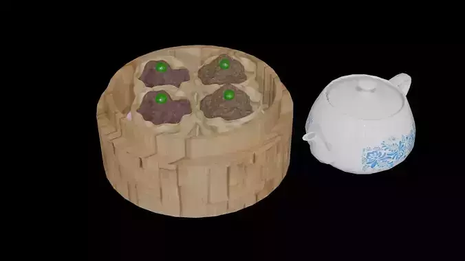 Chinese breakfast food beef ball and meatball Dim sum Low-poly 3D model