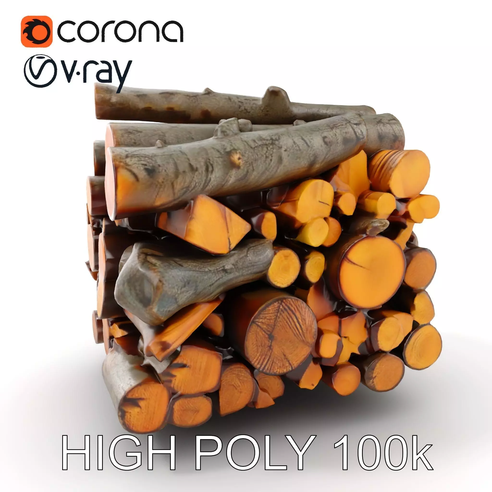 Firewood Stack model pack for D rendering and games Low-poly 3D model_0