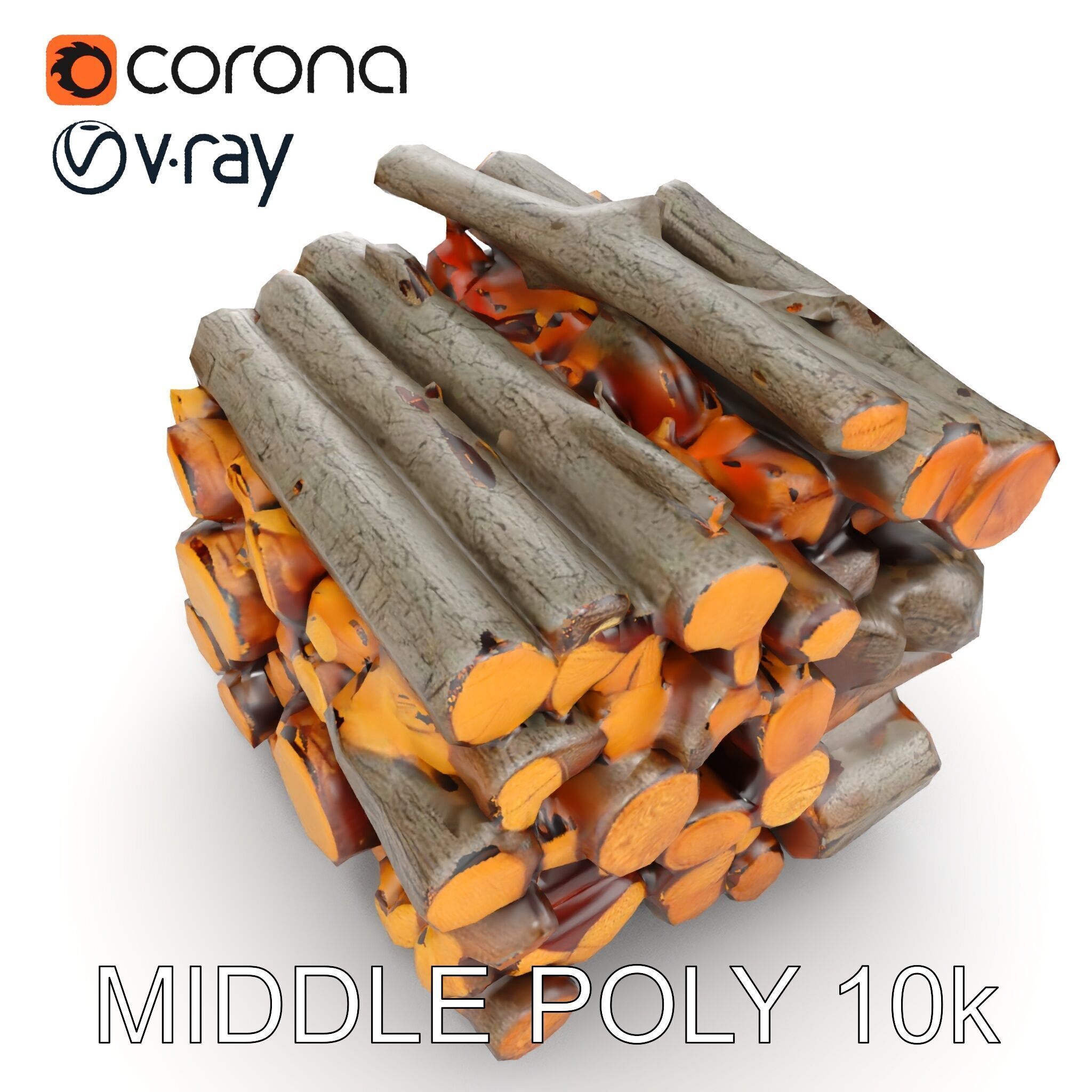 Firewood Stack model pack for D rendering and games Low-poly 3D model_6