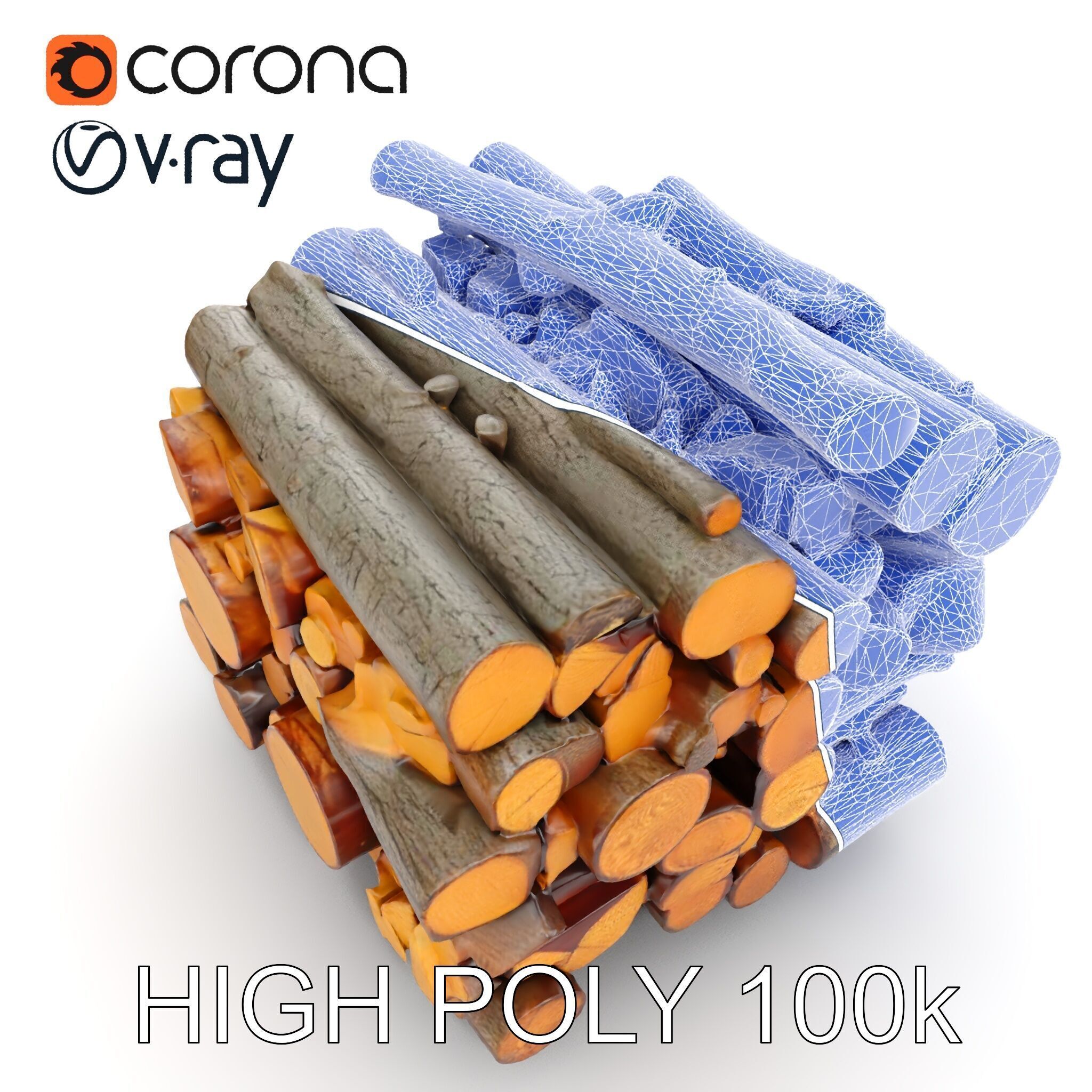 Firewood Stack model pack for D rendering and games Low-poly 3D model_29