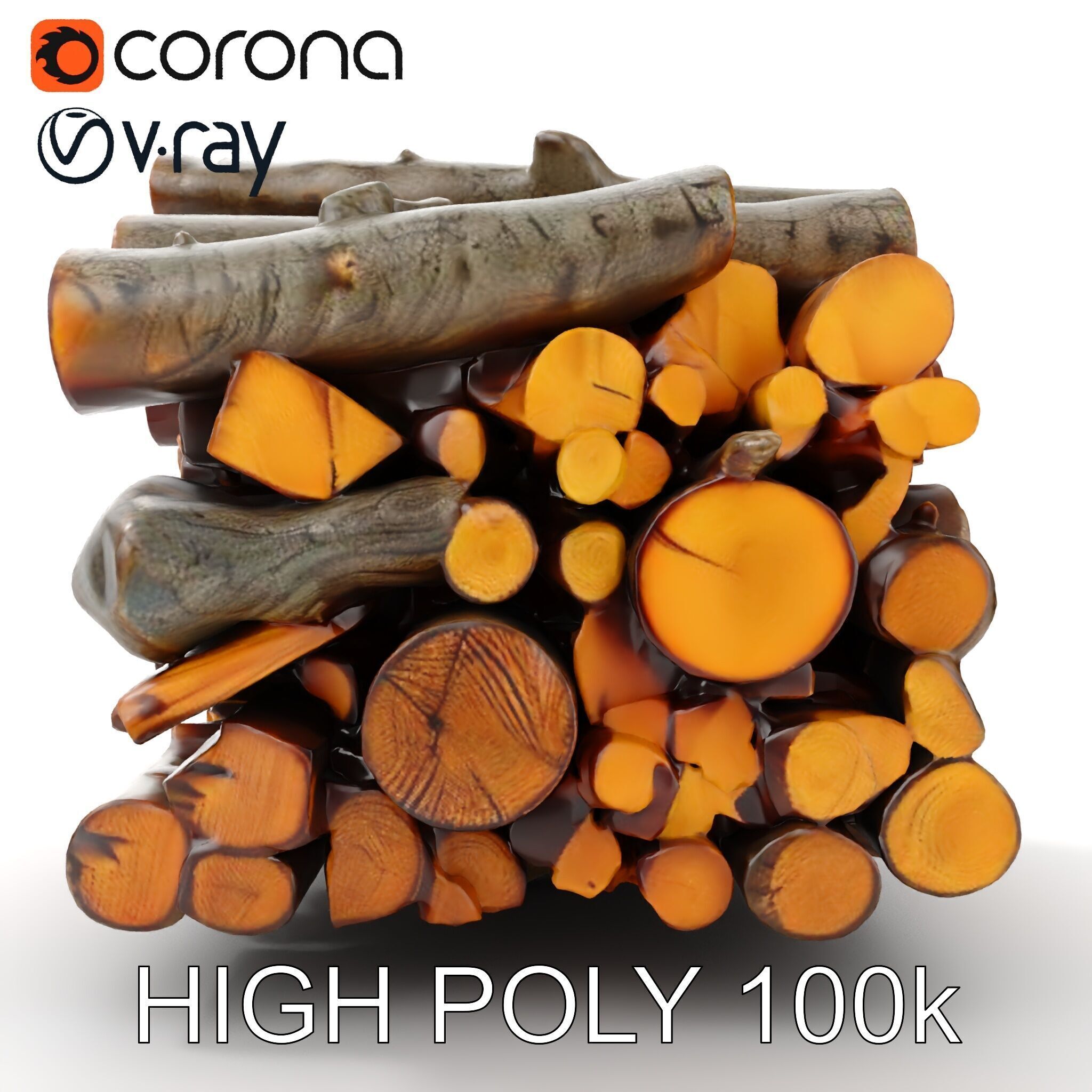 Firewood Stack model pack for D rendering and games Low-poly 3D model_17