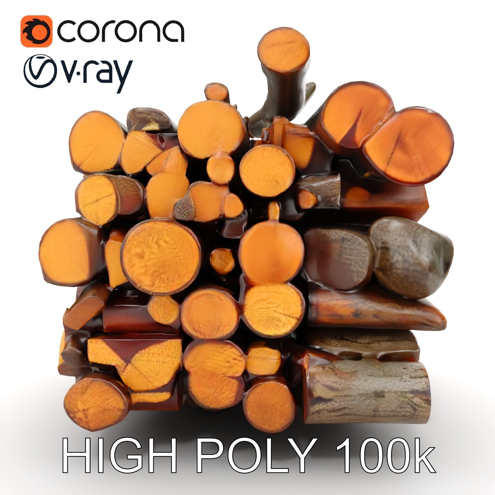 Firewood Stack model pack for D rendering and games Low-poly 3D model_11