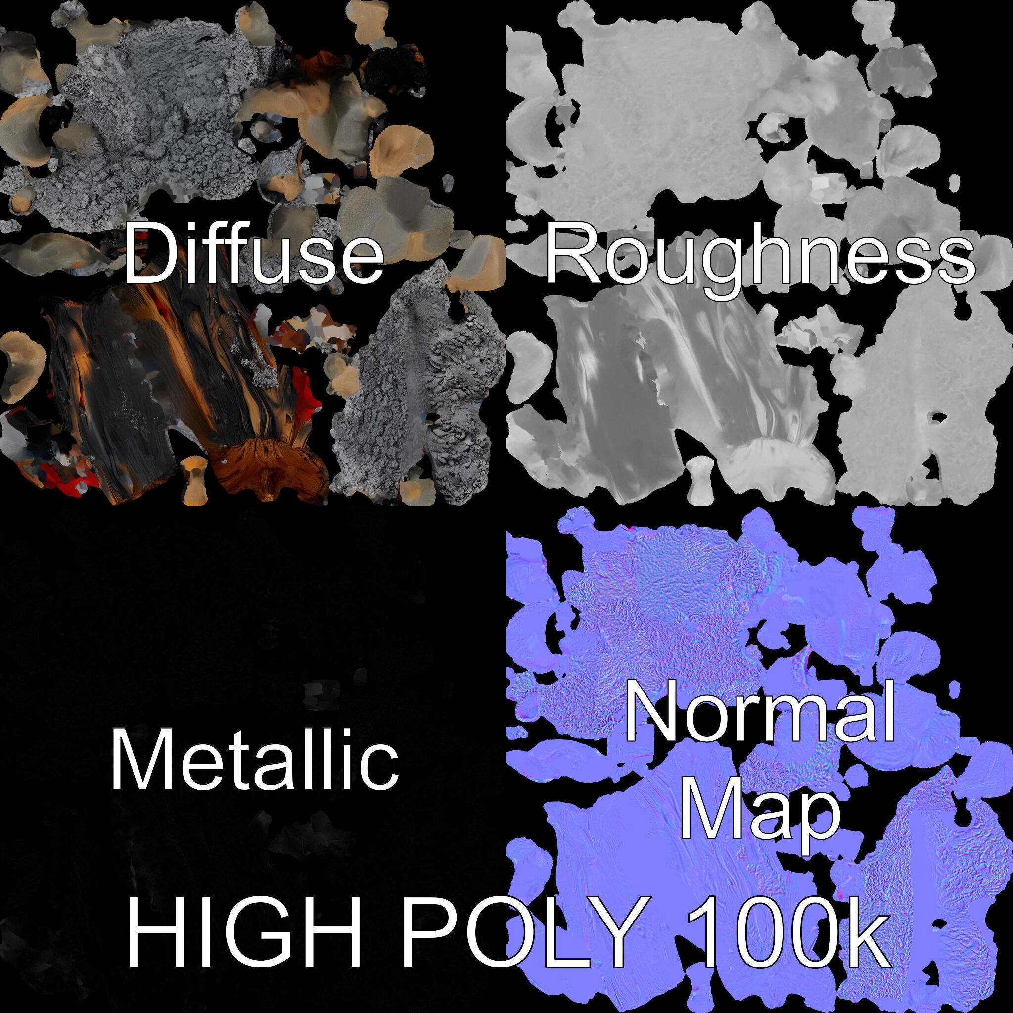 Charred Log and Ashes with Rocks Model Pack Texture_3