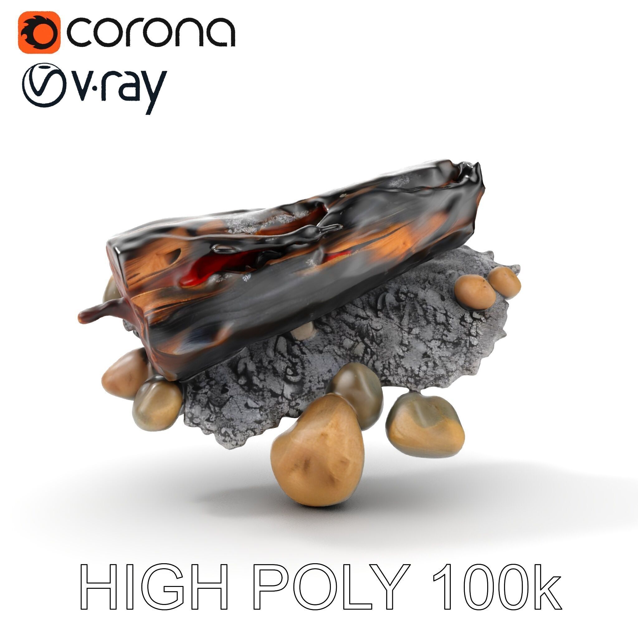 Charred Log and Ashes with Rocks Model Pack Texture_21