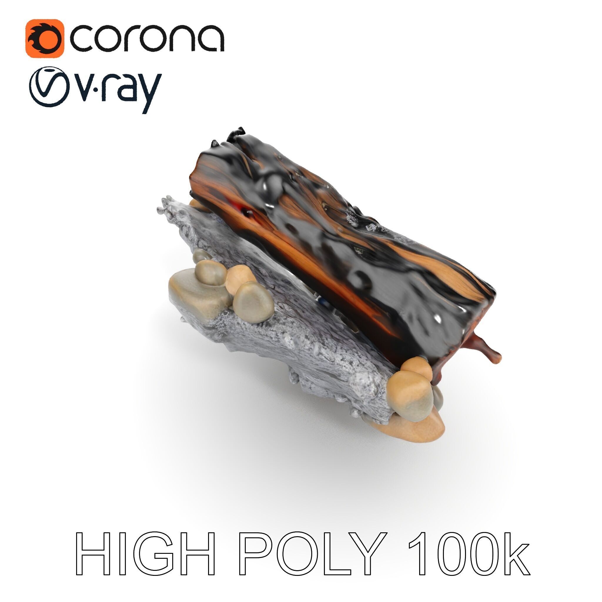 Charred Log and Ashes with Rocks Model Pack Texture_10