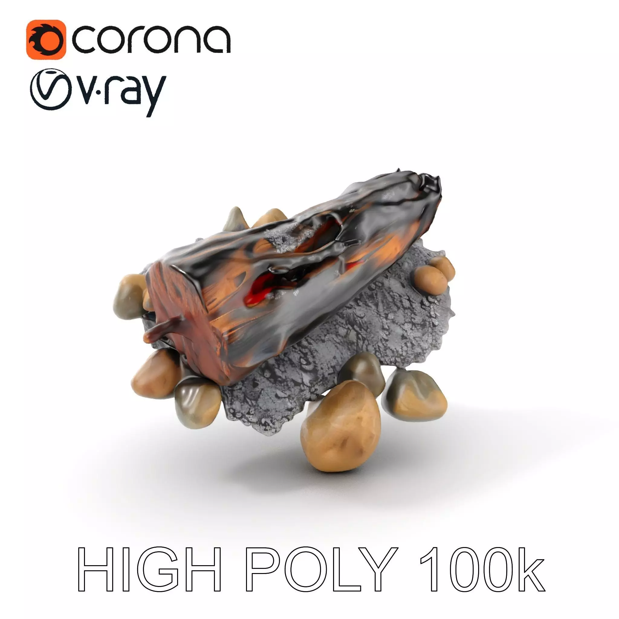 Charred Log and Ashes with Rocks Model Pack Texture_0