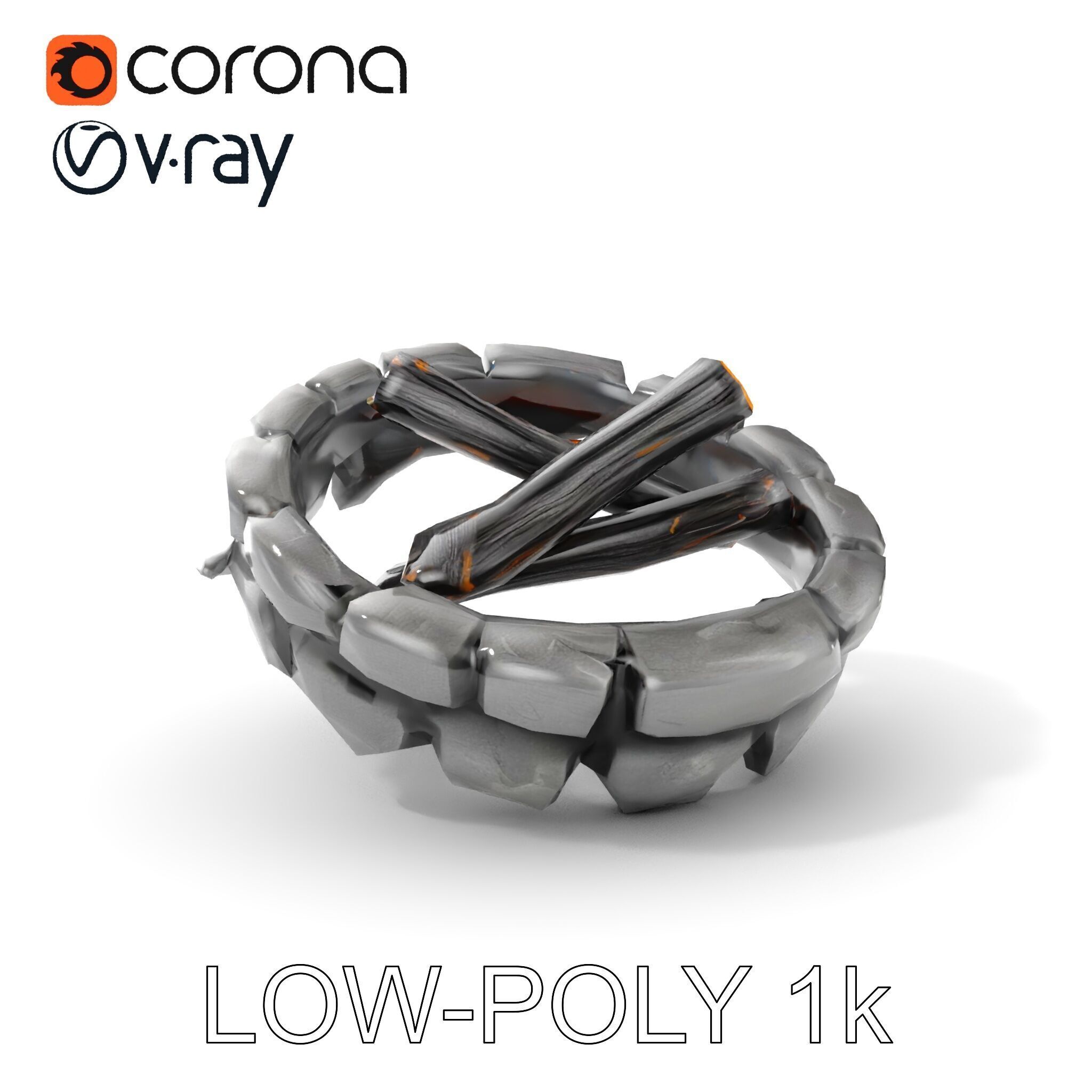 Campfire and Logs Model Pack for Realistic Simulation Low-poly 3D model_7