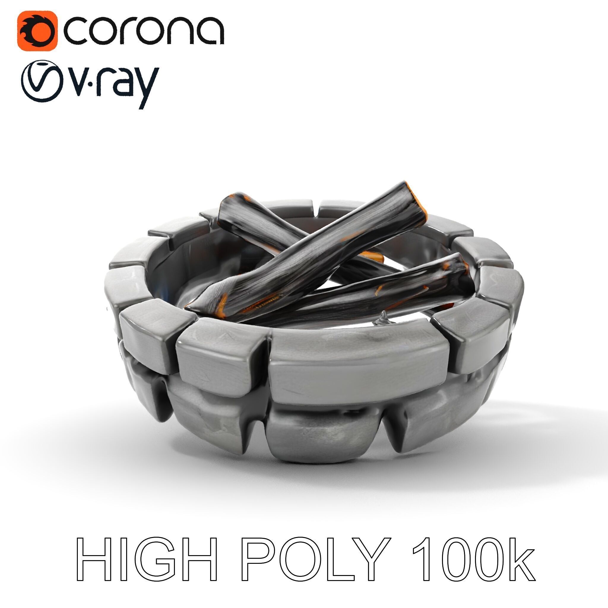 Campfire and Logs Model Pack for Realistic Simulation Low-poly 3D model_10