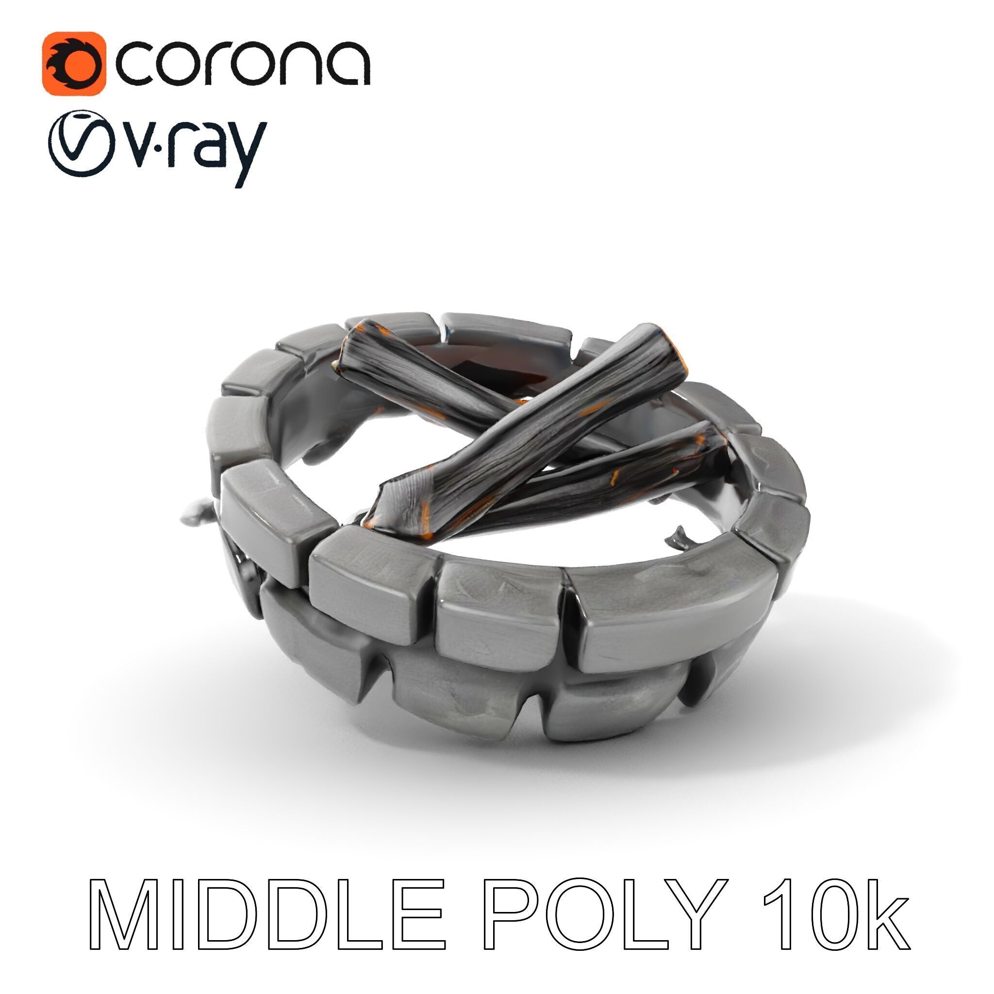 Campfire and Logs Model Pack for Realistic Simulation Low-poly 3D model_11