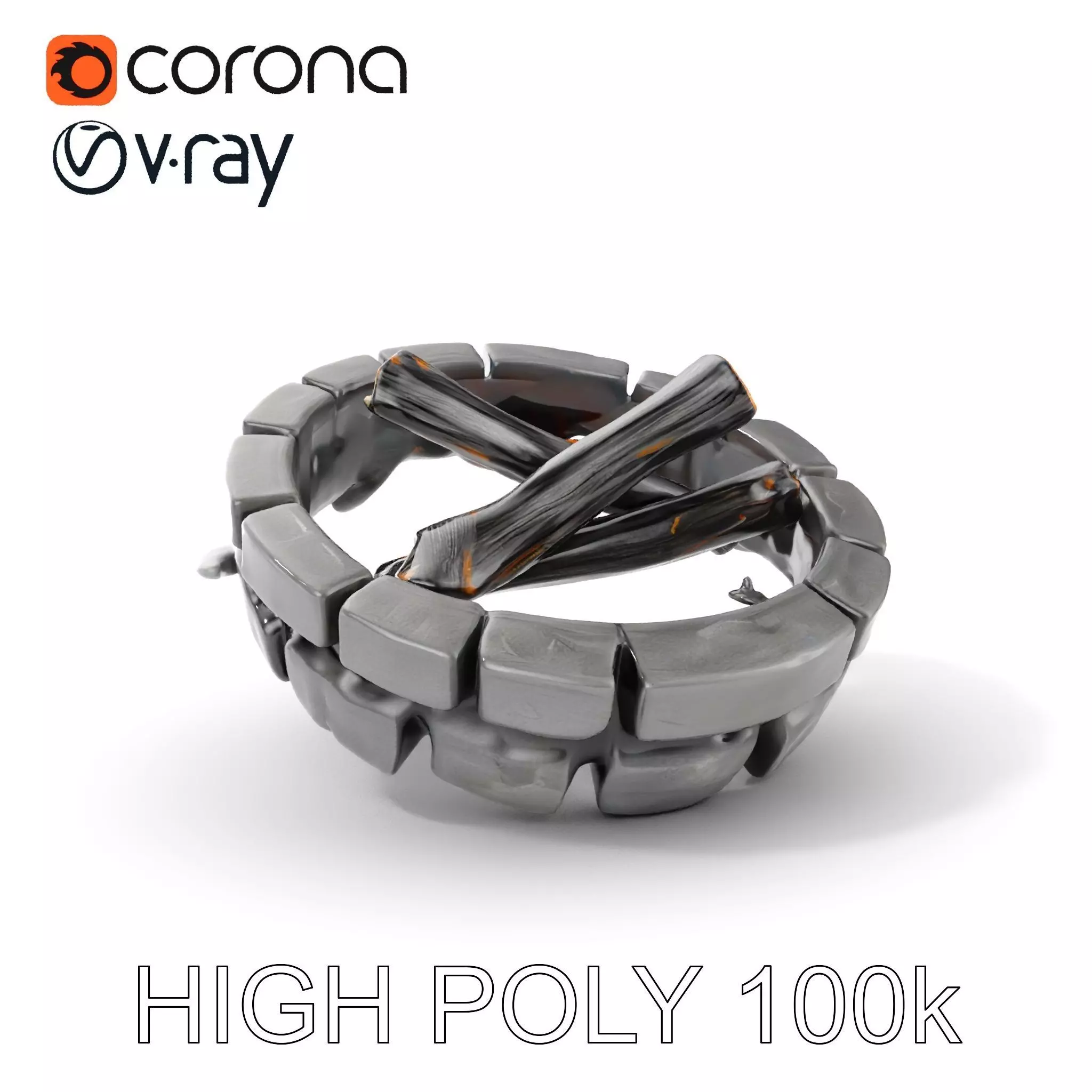 Campfire and Logs Model Pack for Realistic Simulation Low-poly 3D model_0