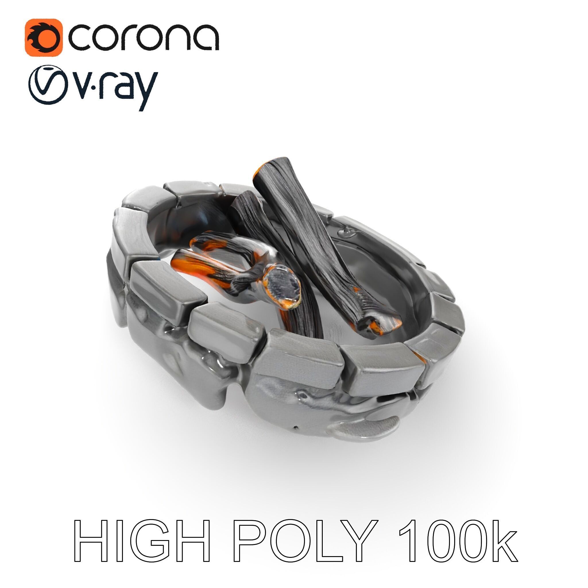 Campfire and Logs Model Pack for Realistic Simulation Low-poly 3D model_15