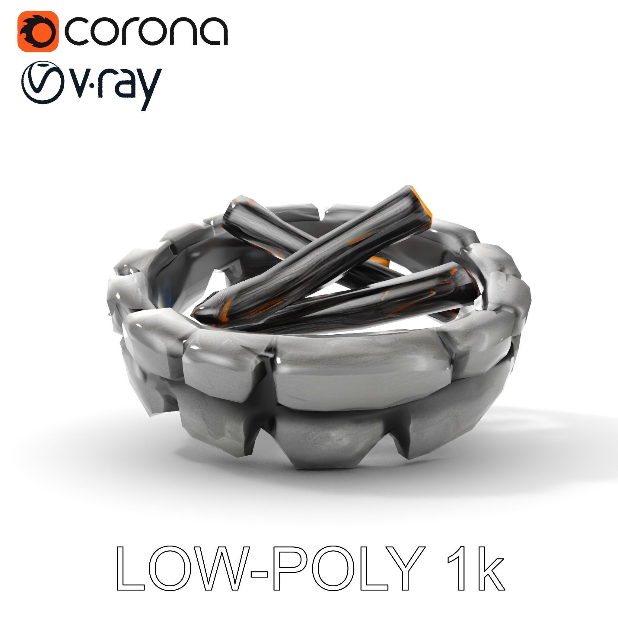 Campfire and Logs Model Pack for Realistic Simulation Low-poly 3D model_12