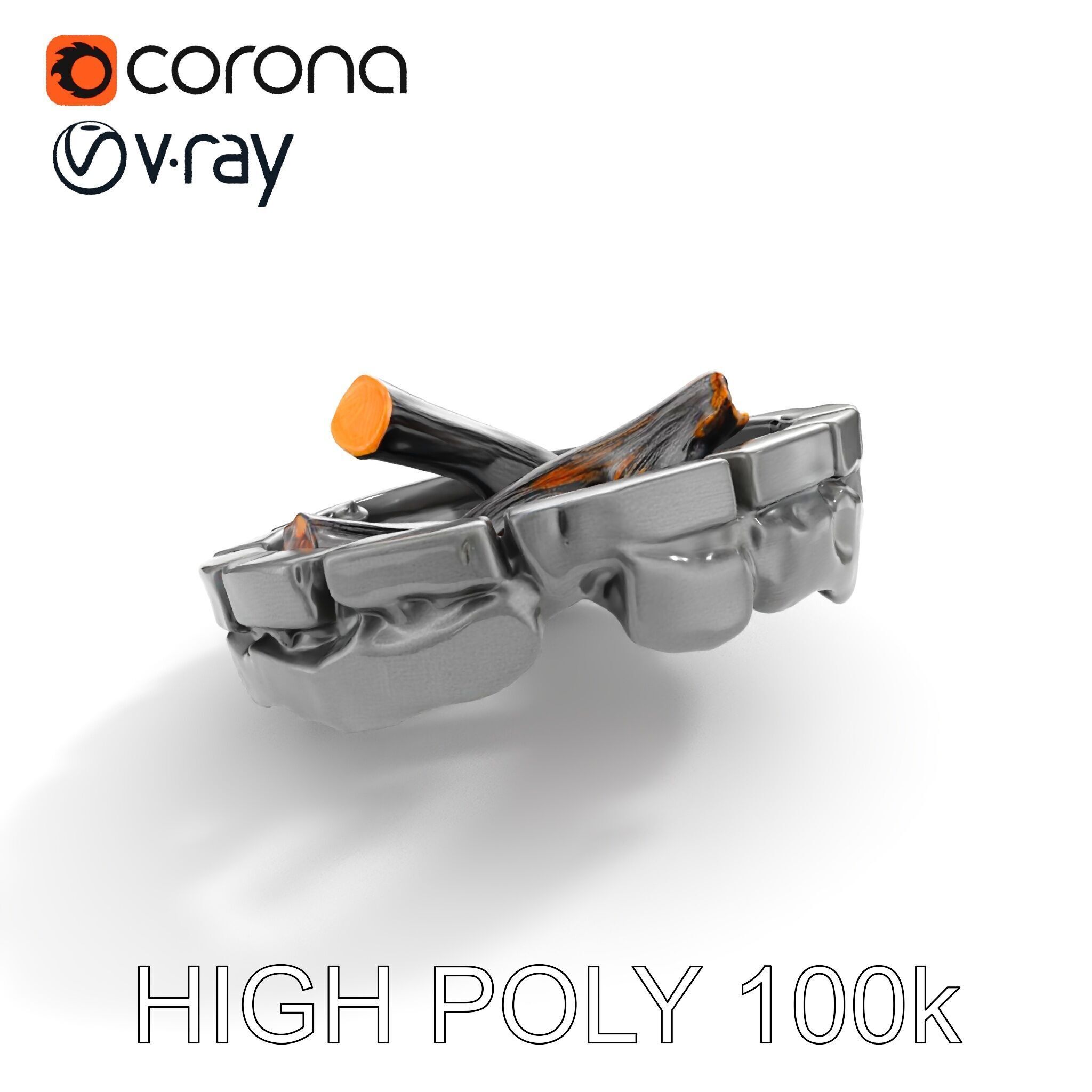 Campfire and Logs Model Pack for Realistic Simulation Low-poly 3D model_18