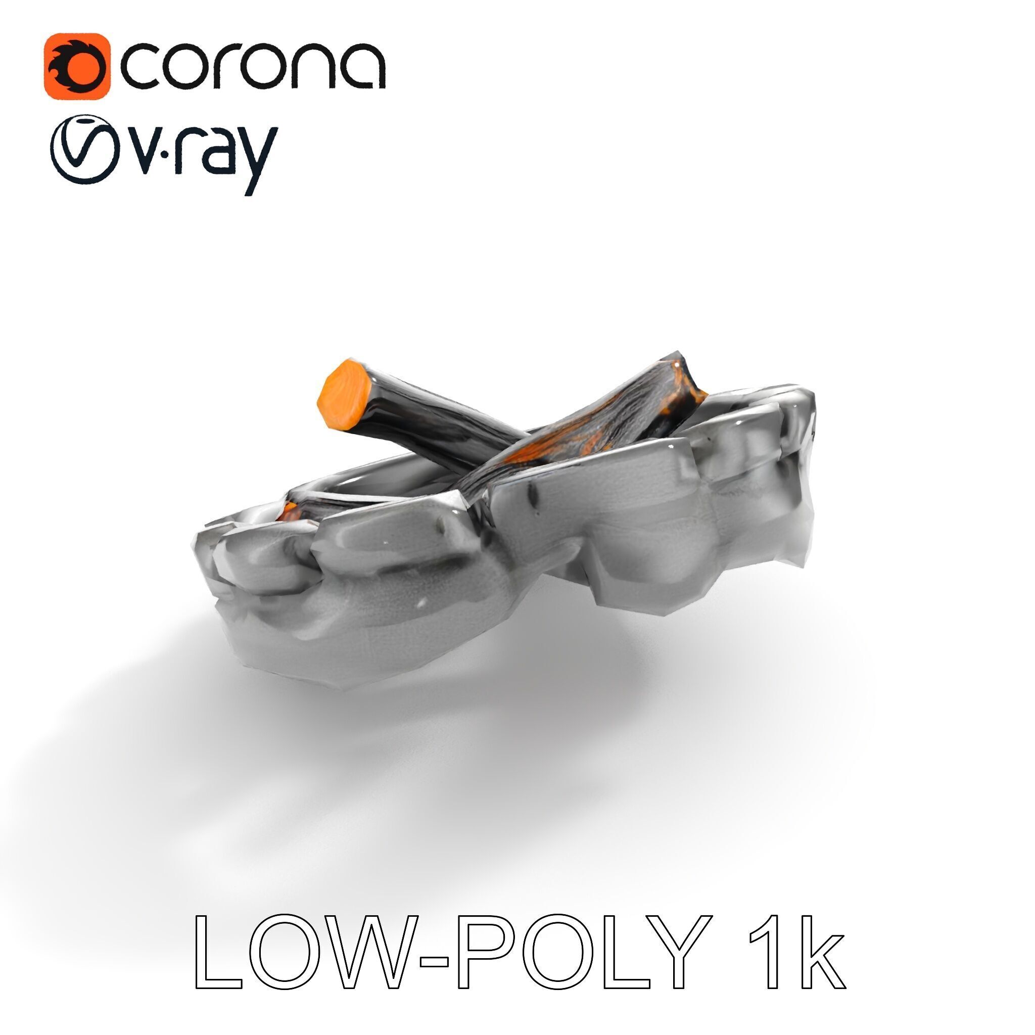 Campfire and Logs Model Pack for Realistic Simulation Low-poly 3D model_14