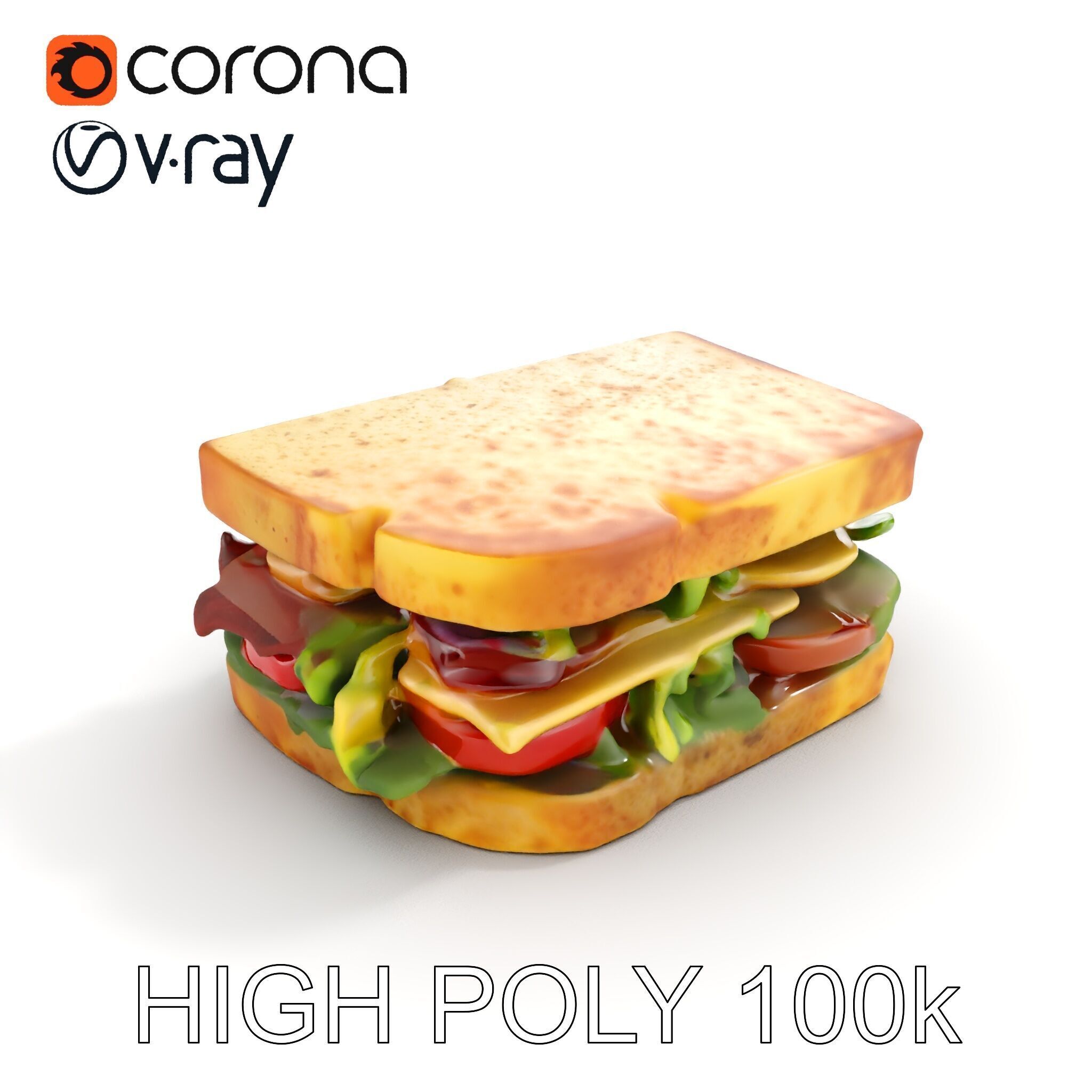 Delicious Sandwich Model Pack with Realistic Ingredients Low-poly 3D model_10