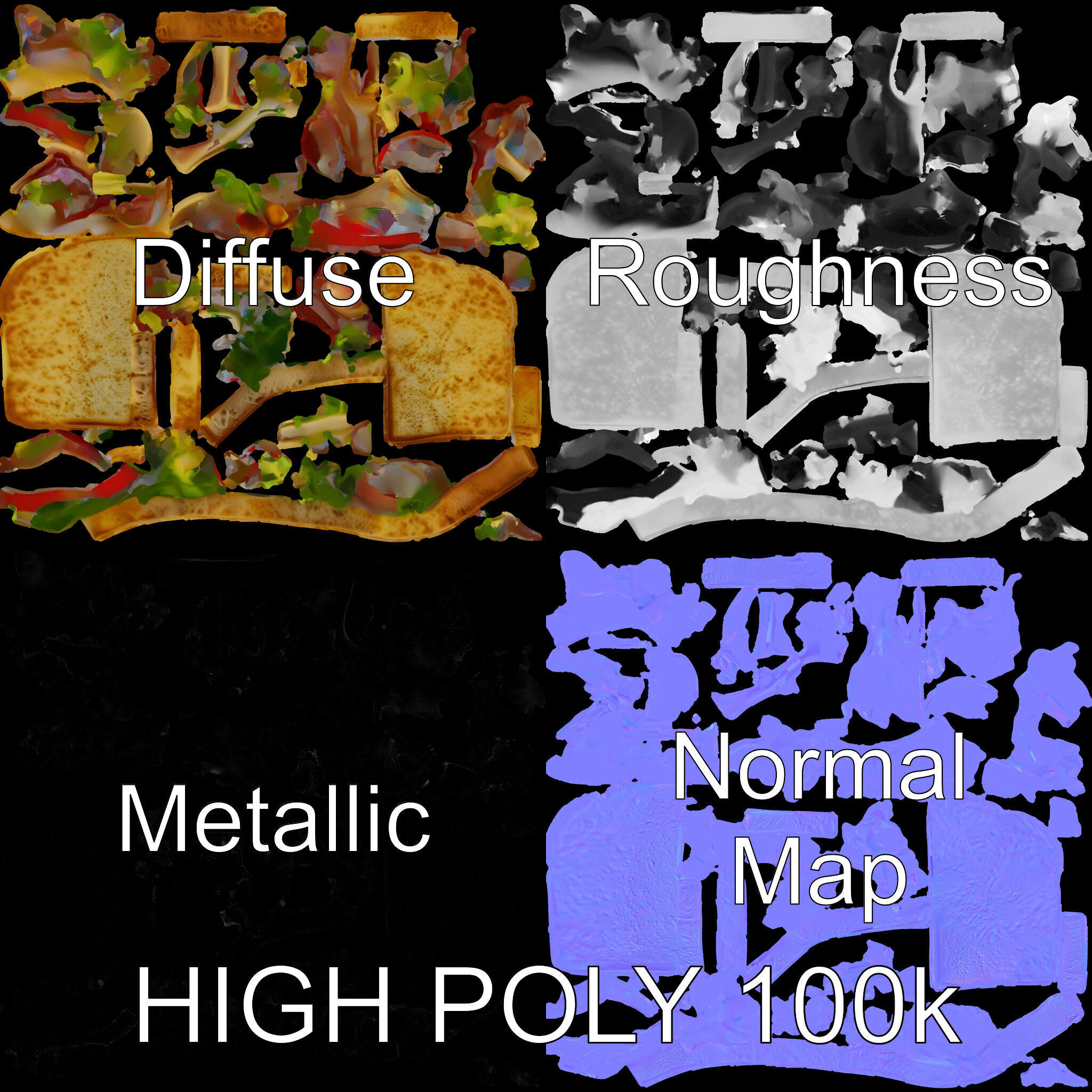 Delicious Sandwich Model Pack with Realistic Ingredients Low-poly 3D model_3