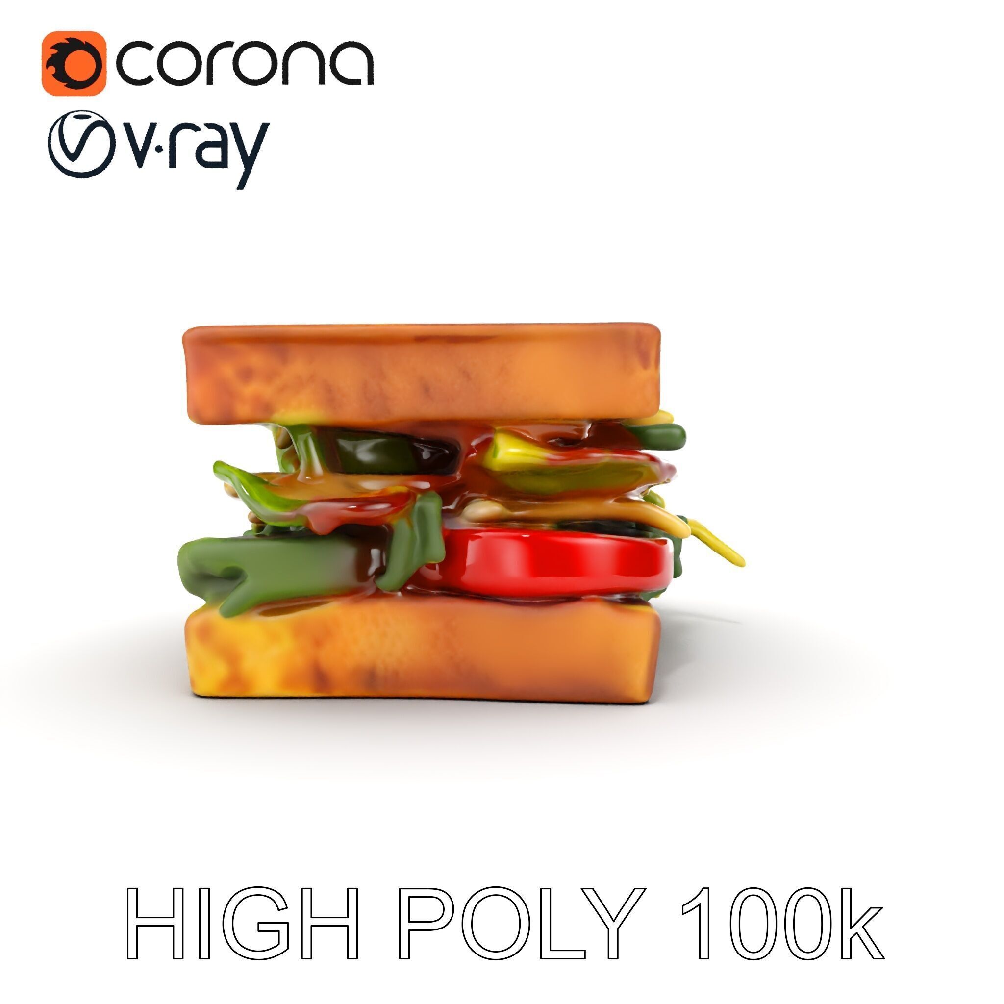 Delicious Sandwich Model Pack with Realistic Ingredients Low-poly 3D model_13