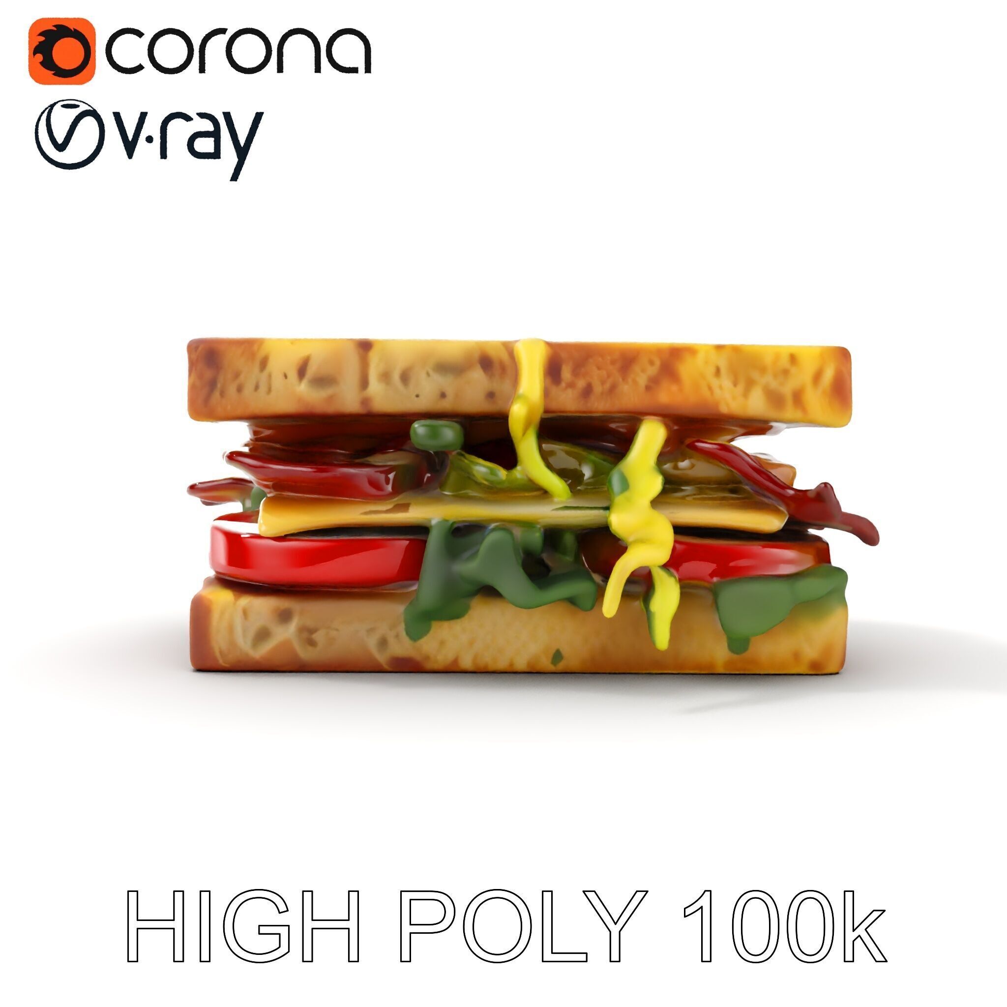 Delicious Sandwich Model Pack with Realistic Ingredients Low-poly 3D model_29