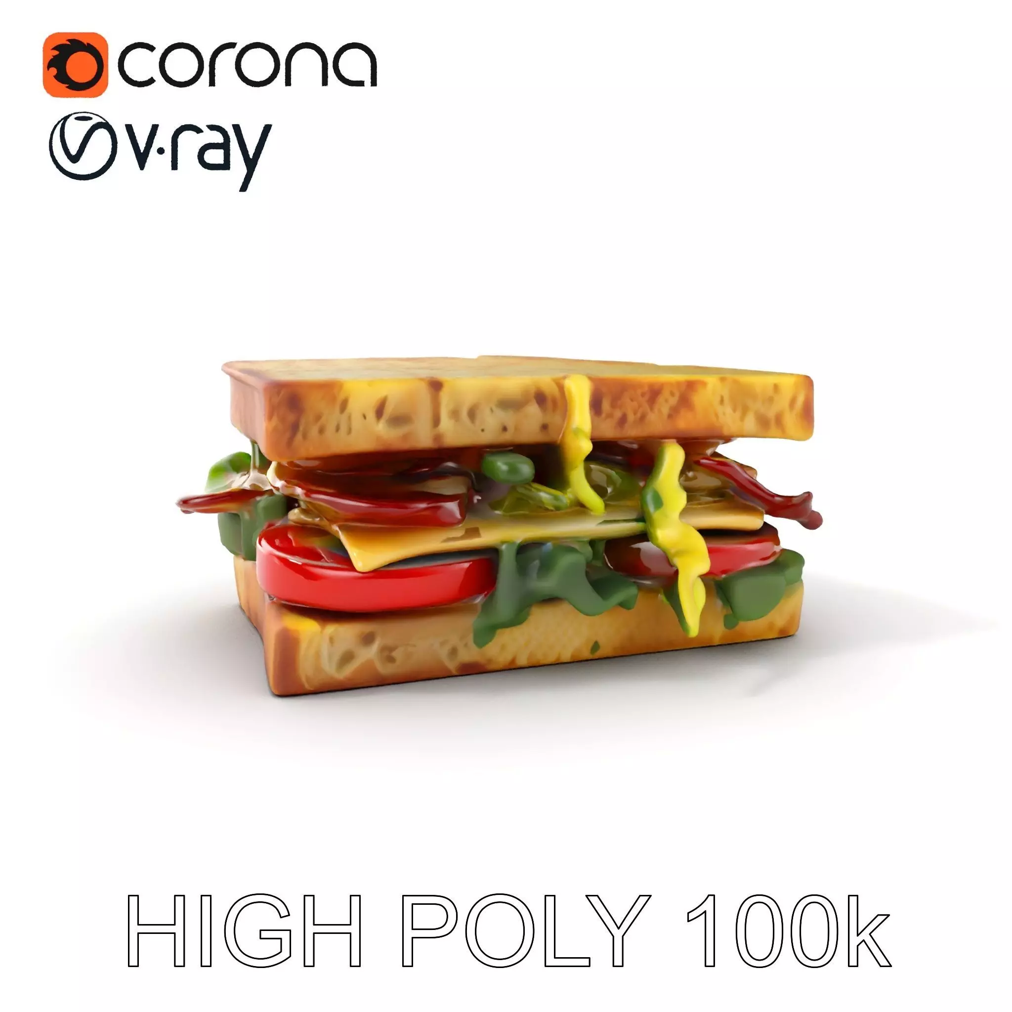 Delicious Sandwich Model Pack with Realistic Ingredients Low-poly 3D model_0