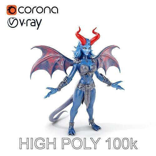 Demonic Sorceress with Wings  Rigged and Animated Low-poly 3D model