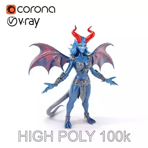 Demonic Sorceress with Wings  Rigged and Animated