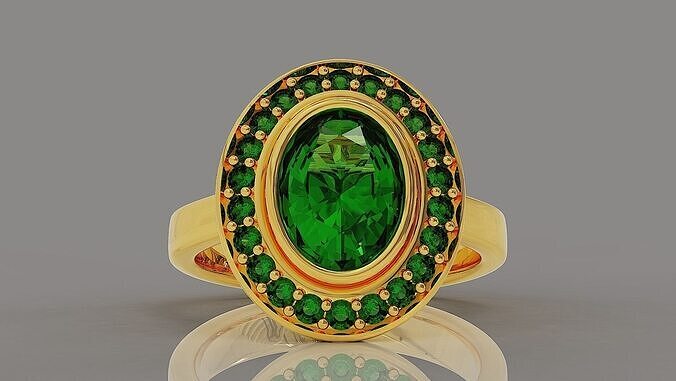 Cathedral style bezel set oval shape diamond halo ring 3D print model