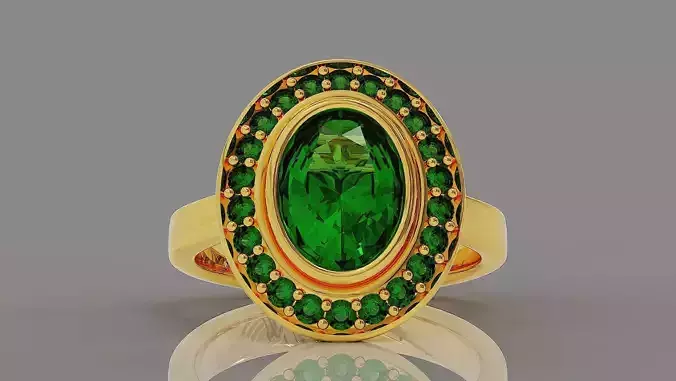 Cathedral style bezel set oval shape diamond halo ring