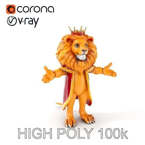 Majestic Lion King Character Model Rigged and Animated Low-poly 3D model
