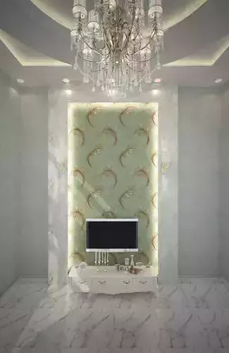 livingroom model living room with marble walls and chandelier 3D model