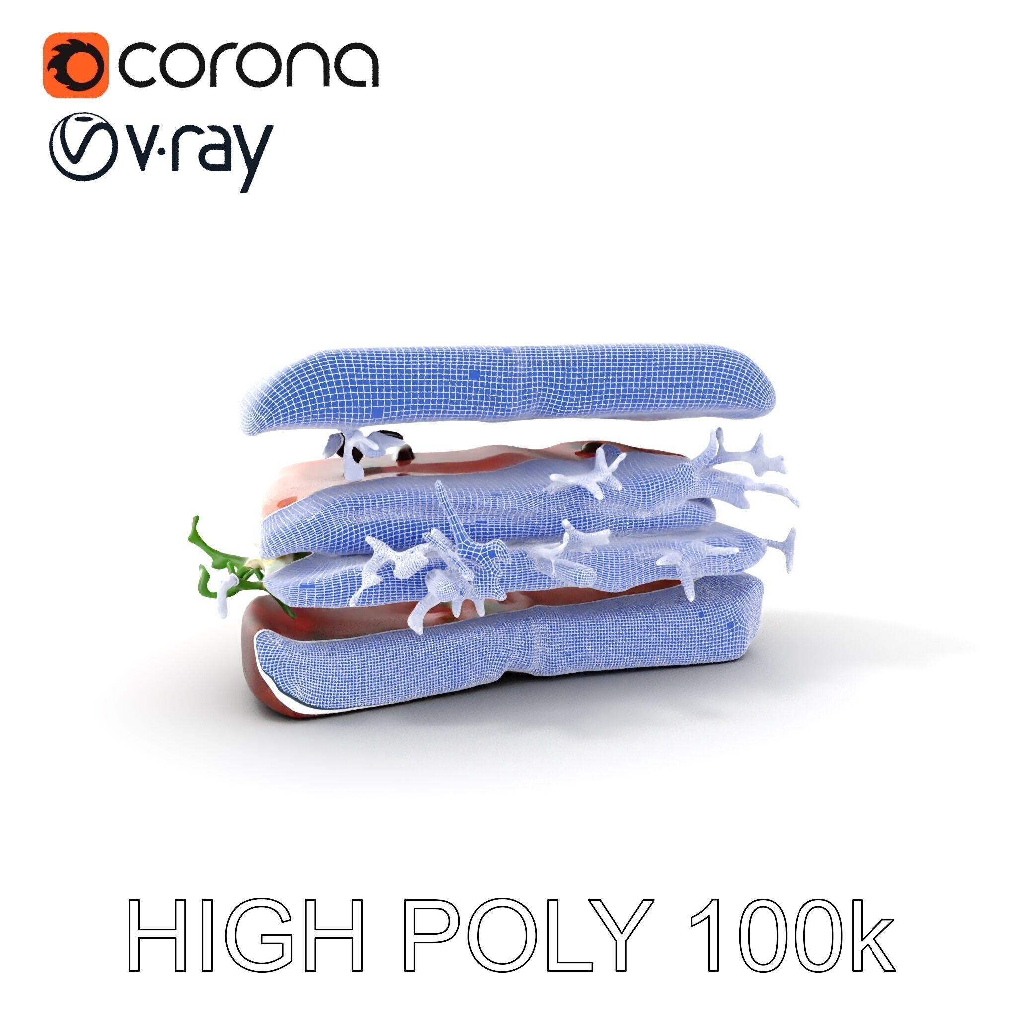 Smoked Salmon Sandwich model pack for realistic rendering and... Low-poly 3D model_4