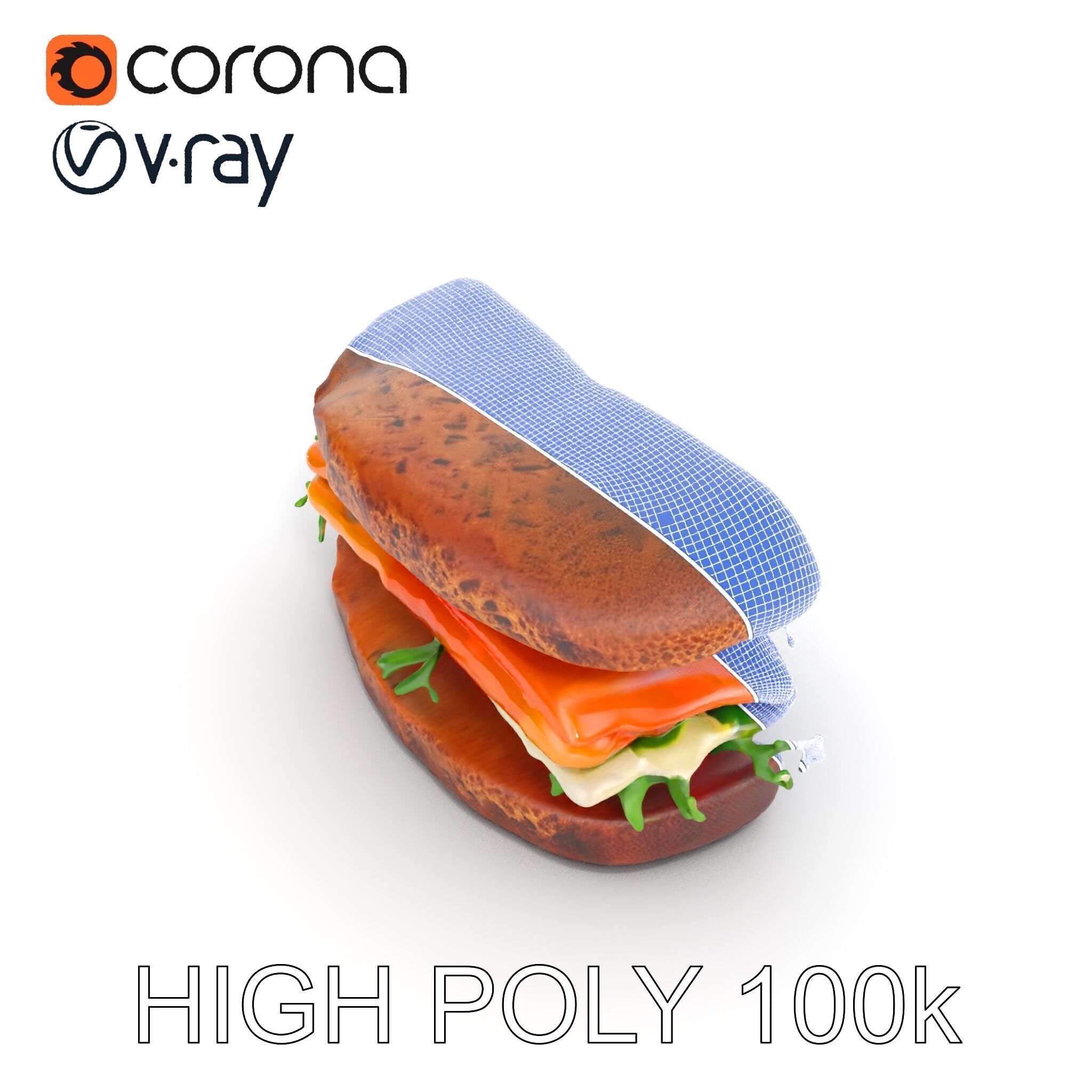 Smoked Salmon Sandwich model pack for realistic rendering and... Low-poly 3D model_32