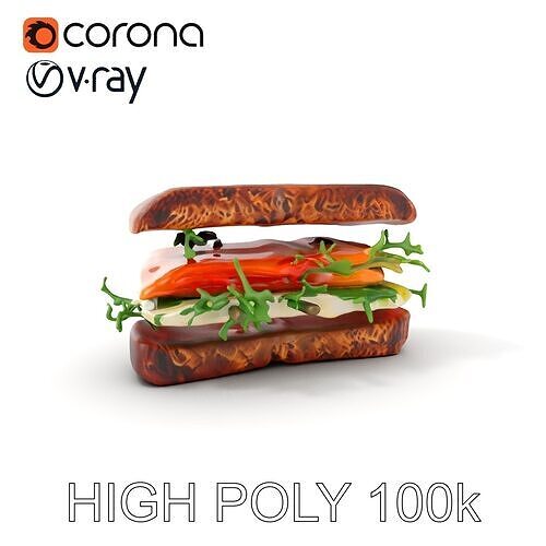 Smoked Salmon Sandwich model pack for realistic rendering and... Low-poly 3D model