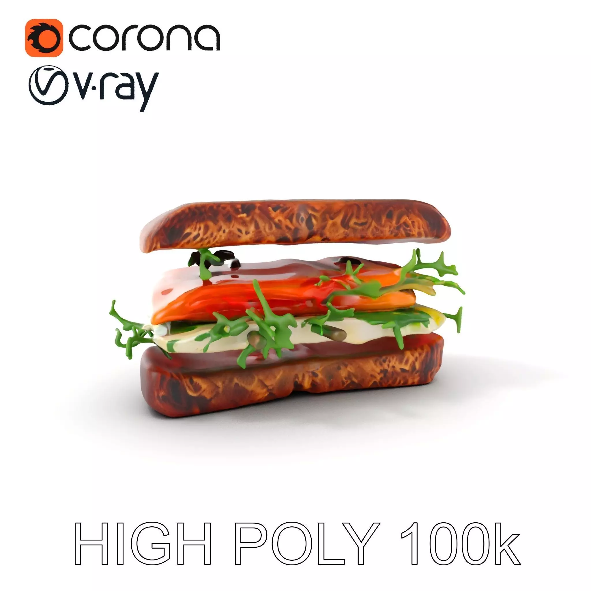 Smoked Salmon Sandwich model pack for realistic rendering and... Low-poly 3D model_0