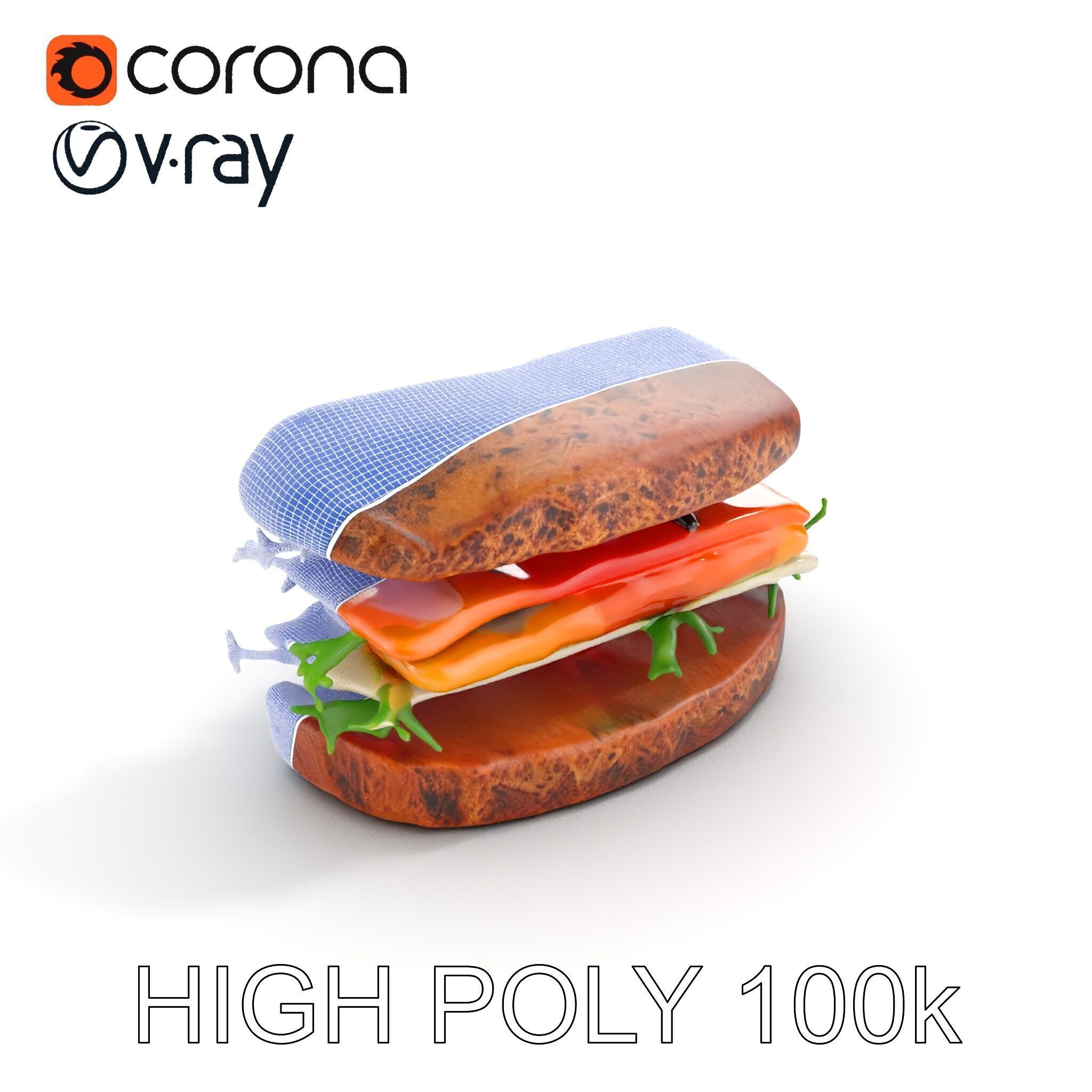 Smoked Salmon Sandwich model pack for realistic rendering and... Low-poly 3D model_18