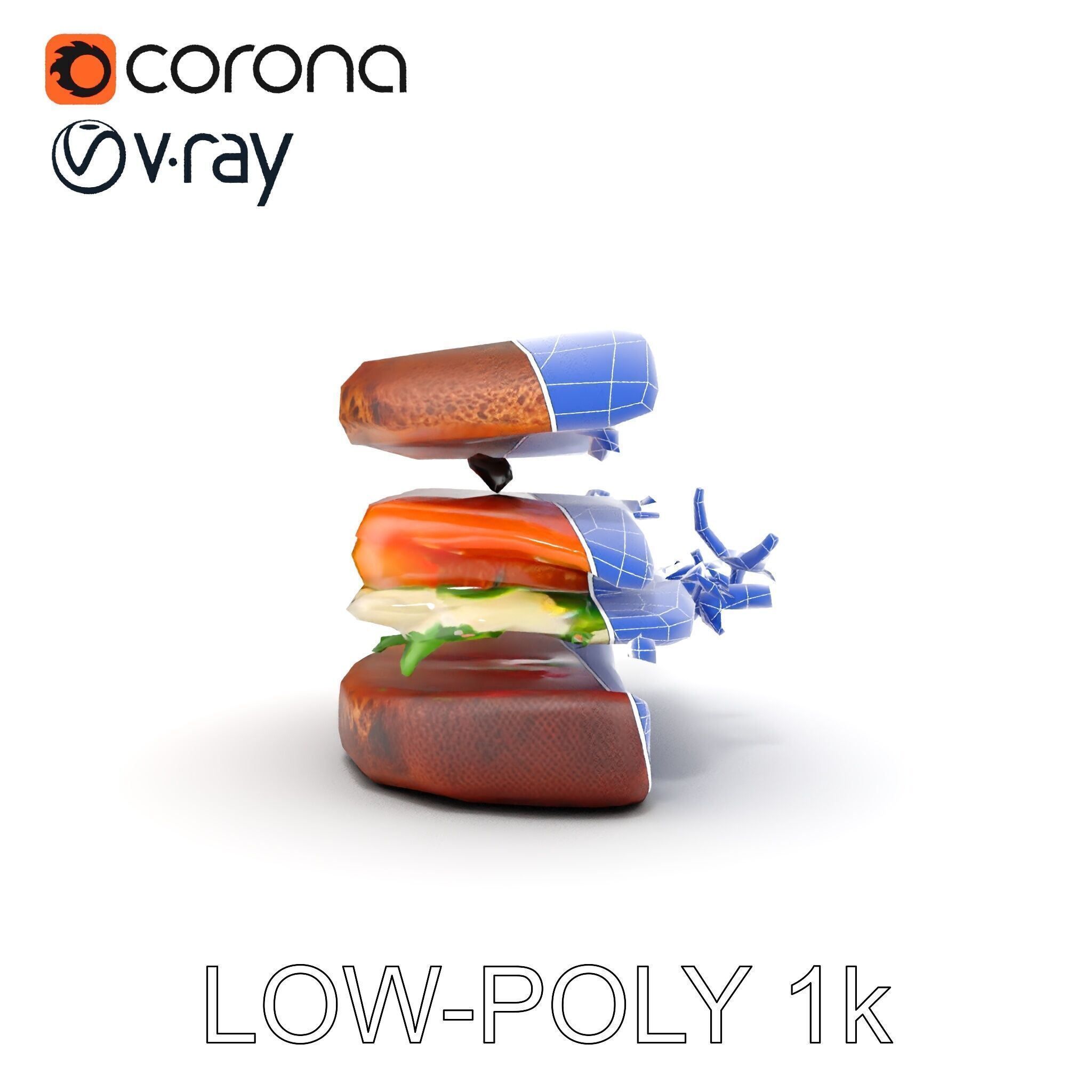 Smoked Salmon Sandwich model pack for realistic rendering and... Low-poly 3D model_31
