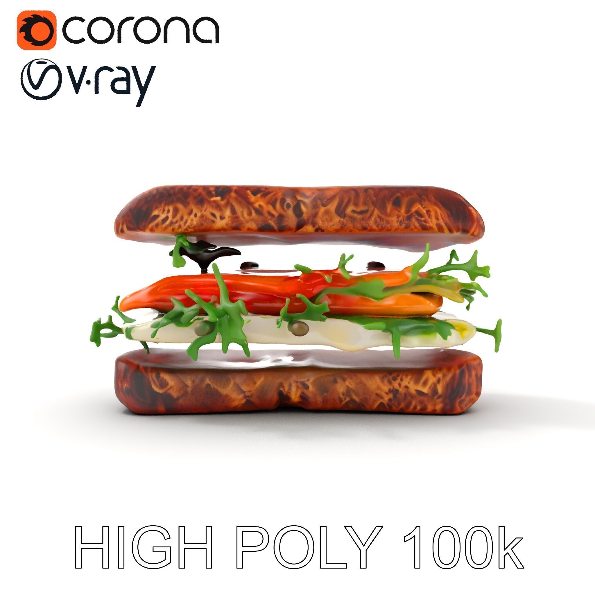 Smoked Salmon Sandwich model pack for realistic rendering and... Low-poly 3D model_12